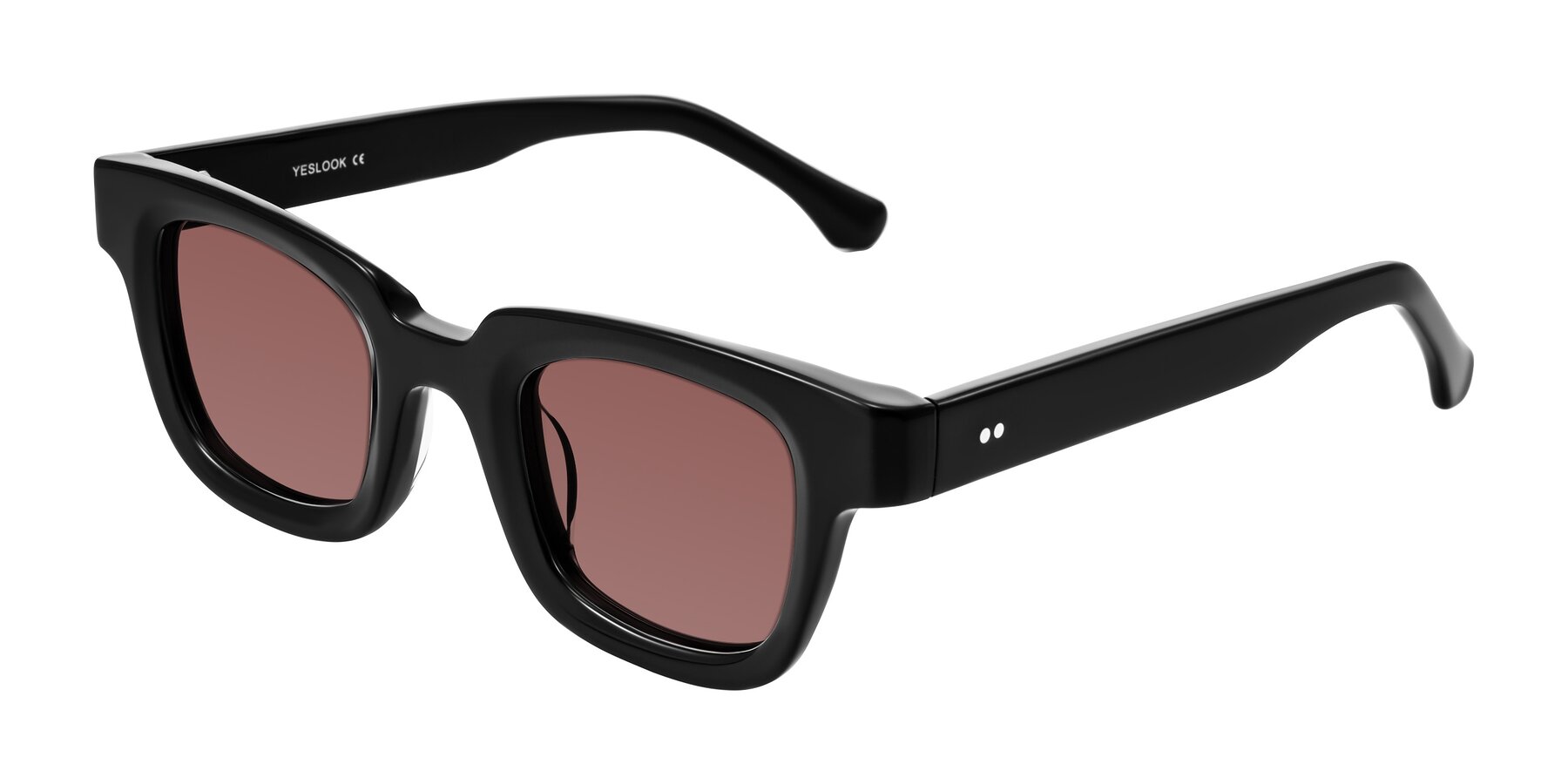 Angle of Neza in Black with Garnet Tinted Lenses
