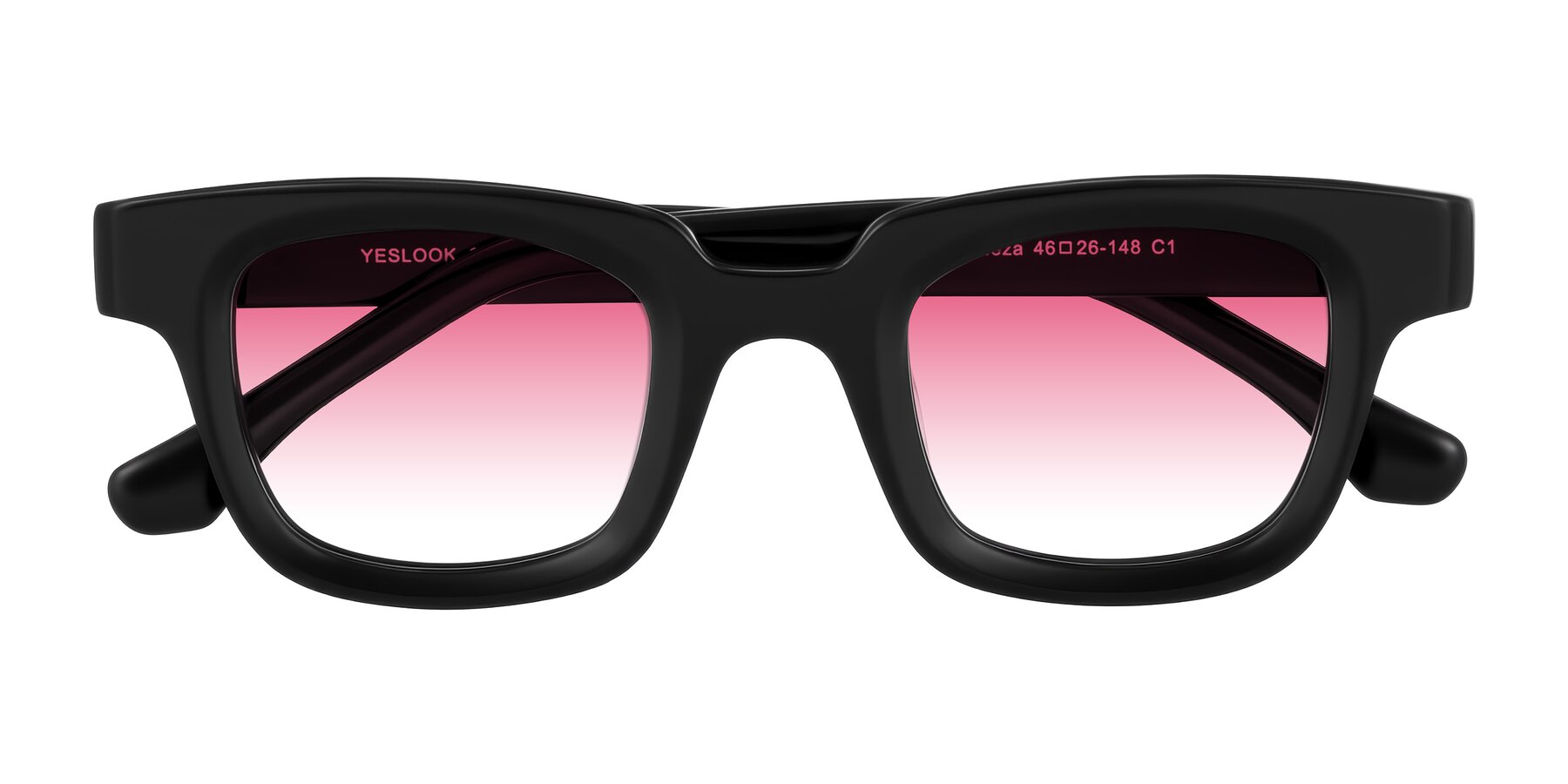 Folded Front of Neza in Black with Pink Gradient Lenses