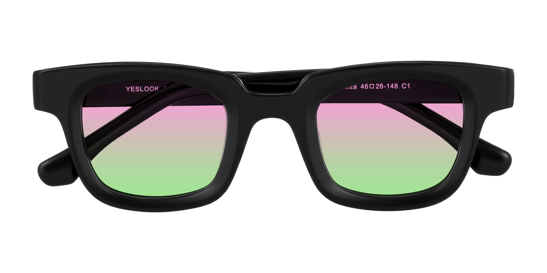 Folded Front of Neza in Black with Pink / Green Gradient Lenses