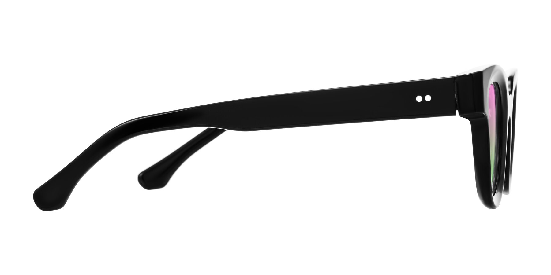 Side of Neza in Black with Pink / Green Gradient Lenses