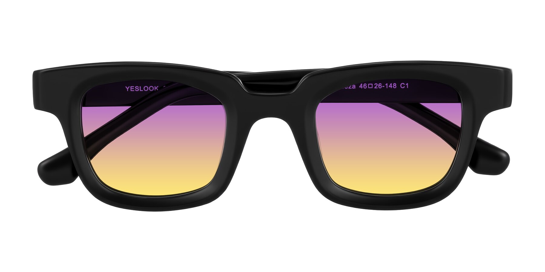 Folded Front of Neza in Black with Purple / Yellow Gradient Lenses
