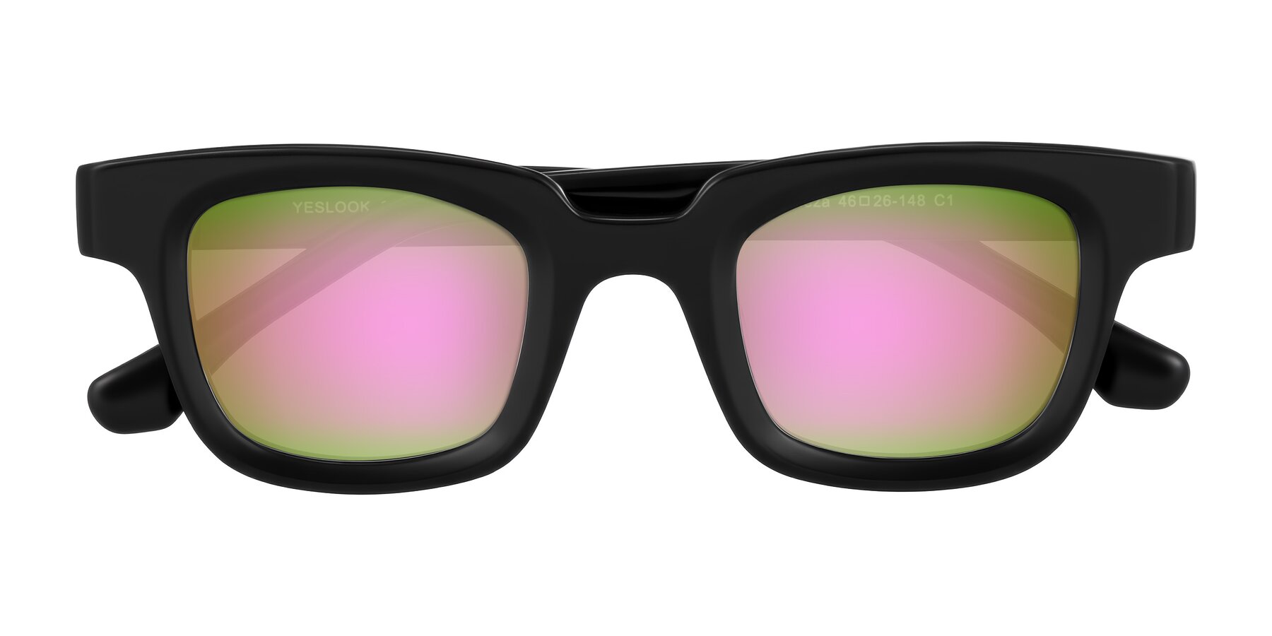 Folded Front of Neza in Black with Pink Mirrored Lenses