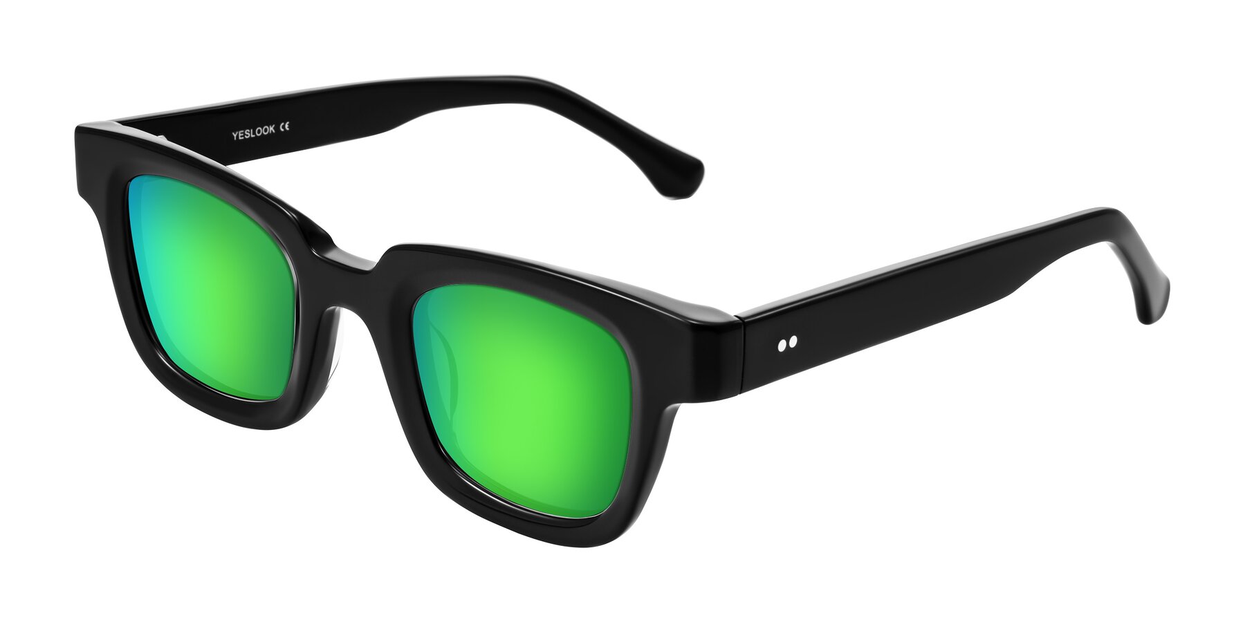 Angle of Neza in Black with Green Mirrored Lenses