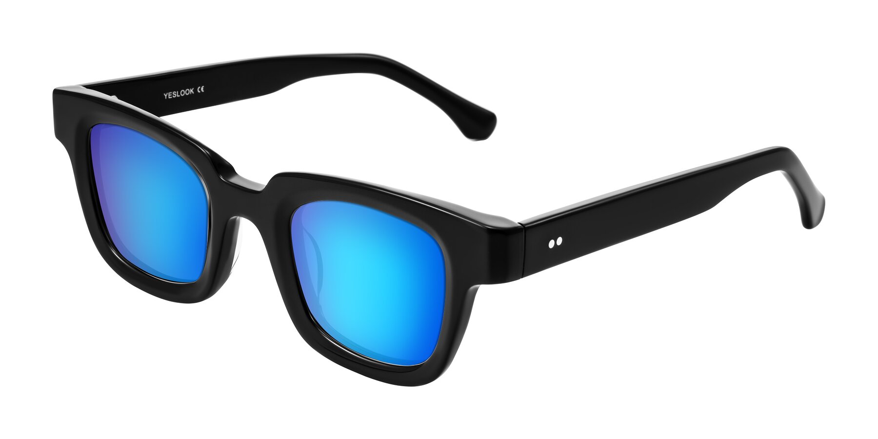 Angle of Neza in Black with Blue Mirrored Lenses