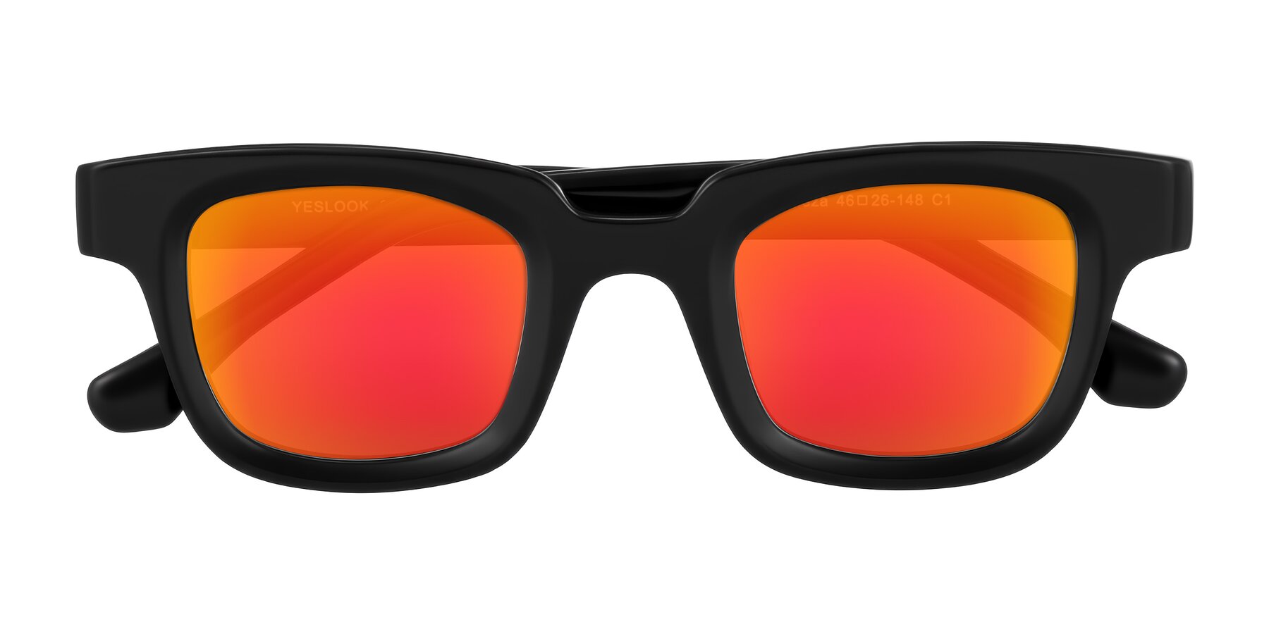 Folded Front of Neza in Black with Red Gold Mirrored Lenses