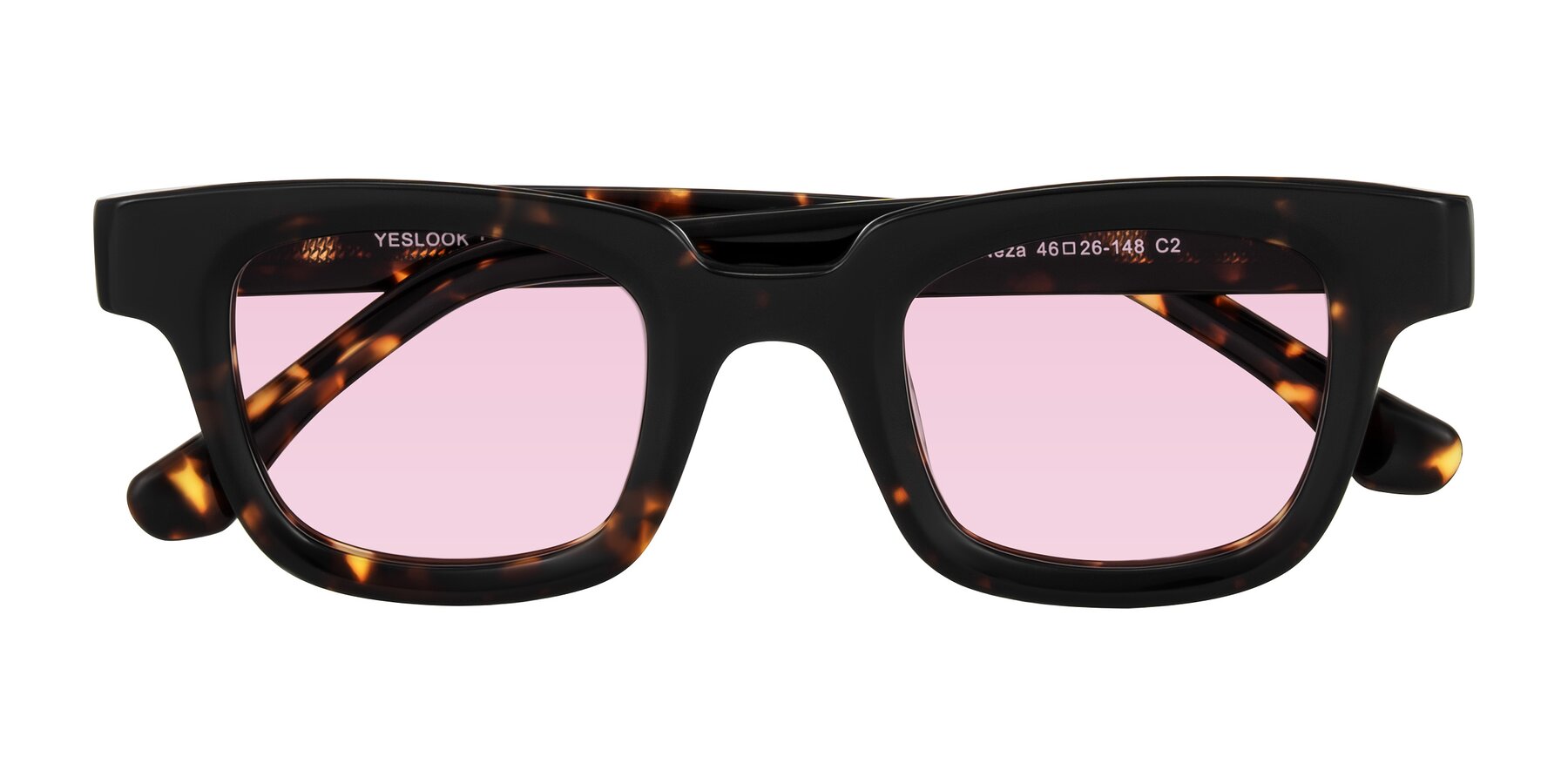 Folded Front of Neza in Tortoise with Light Pink Tinted Lenses