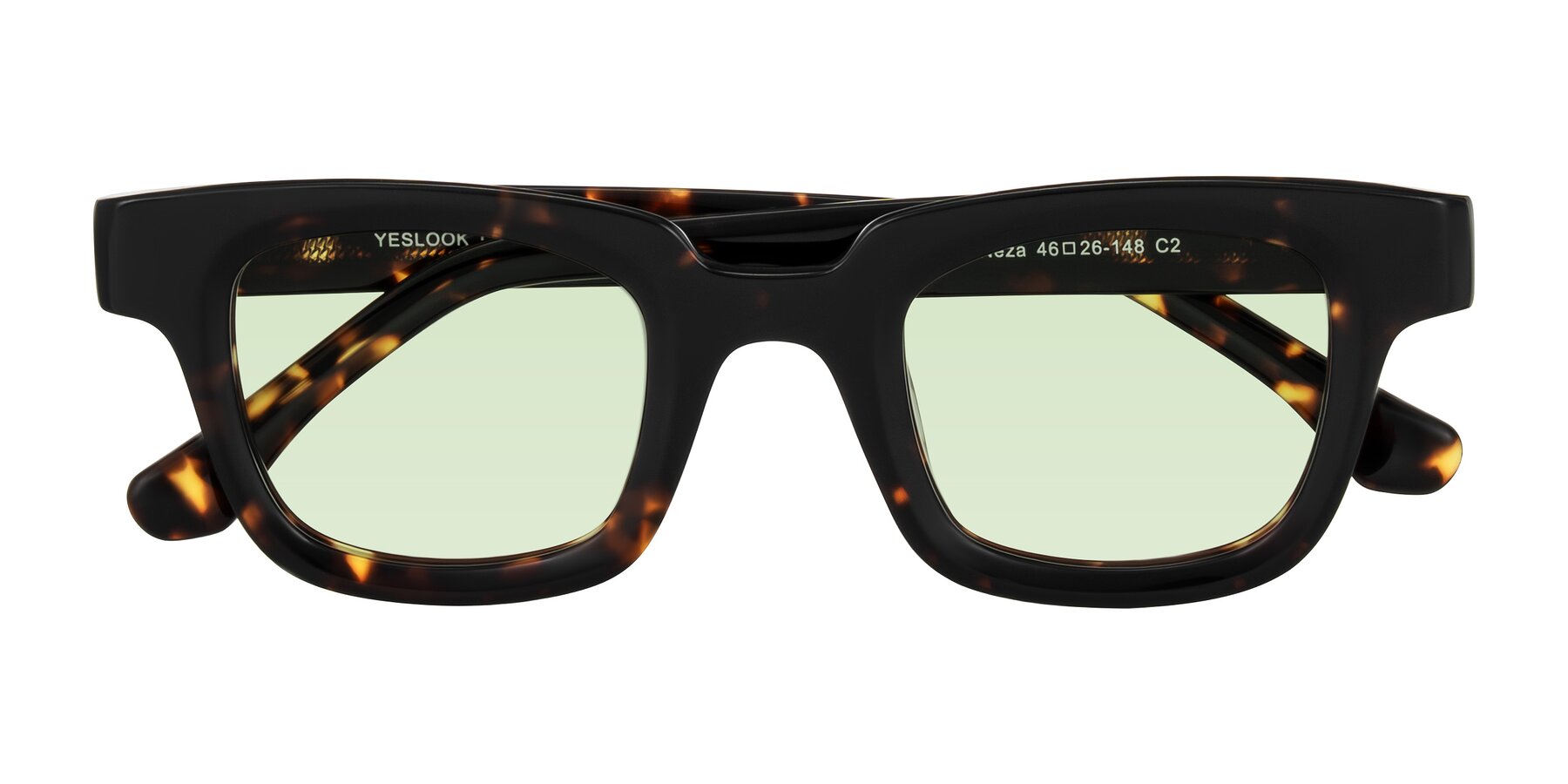 Folded Front of Neza in Tortoise with Light Green Tinted Lenses