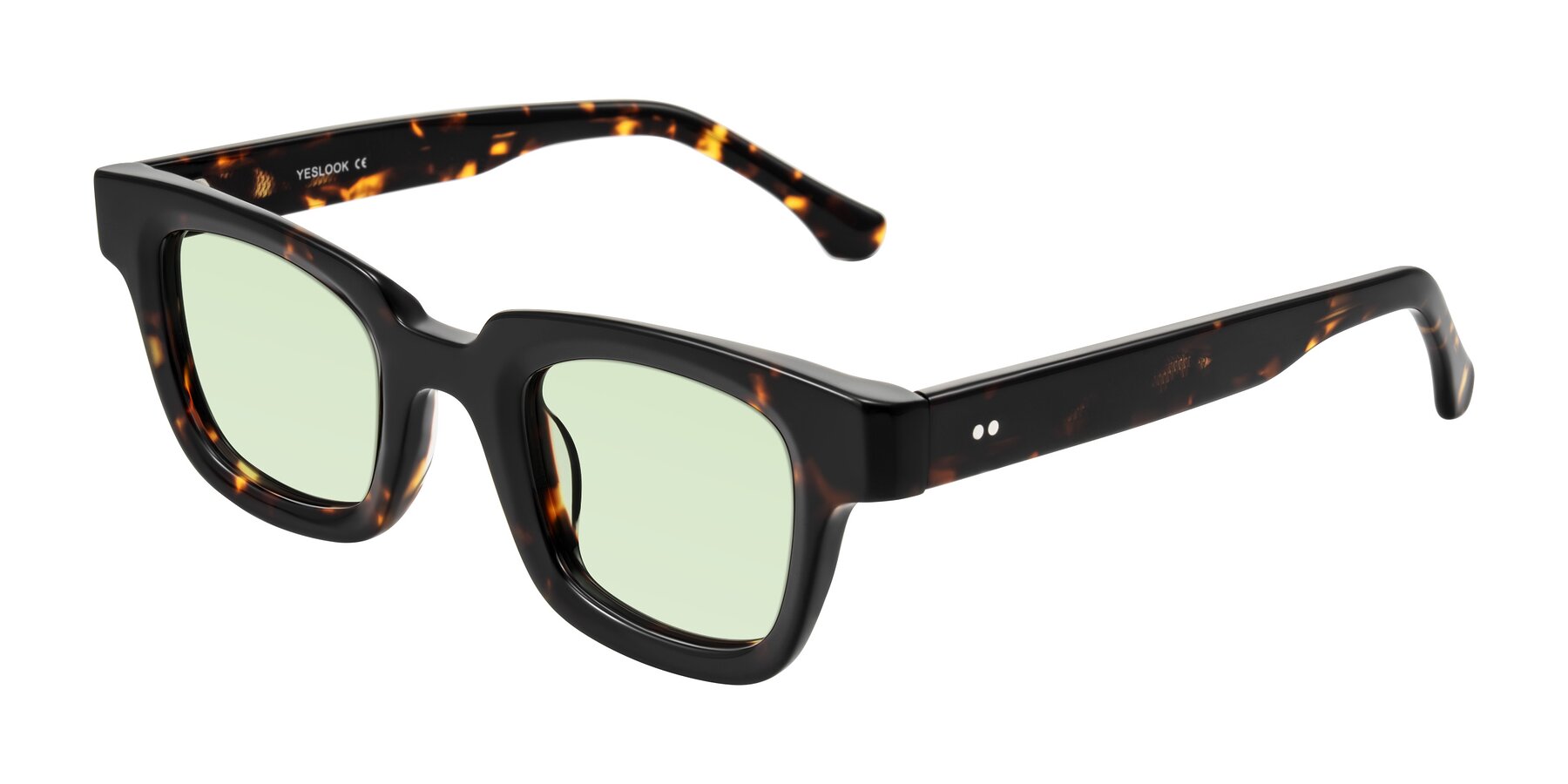 Angle of Neza in Tortoise with Light Green Tinted Lenses