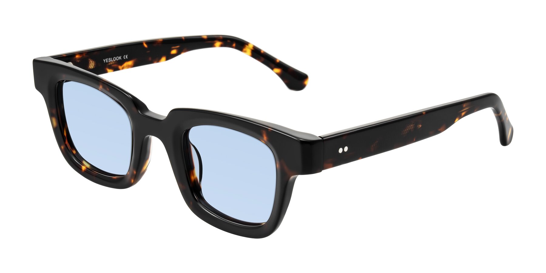 Angle of Neza in Tortoise with Light Blue Tinted Lenses