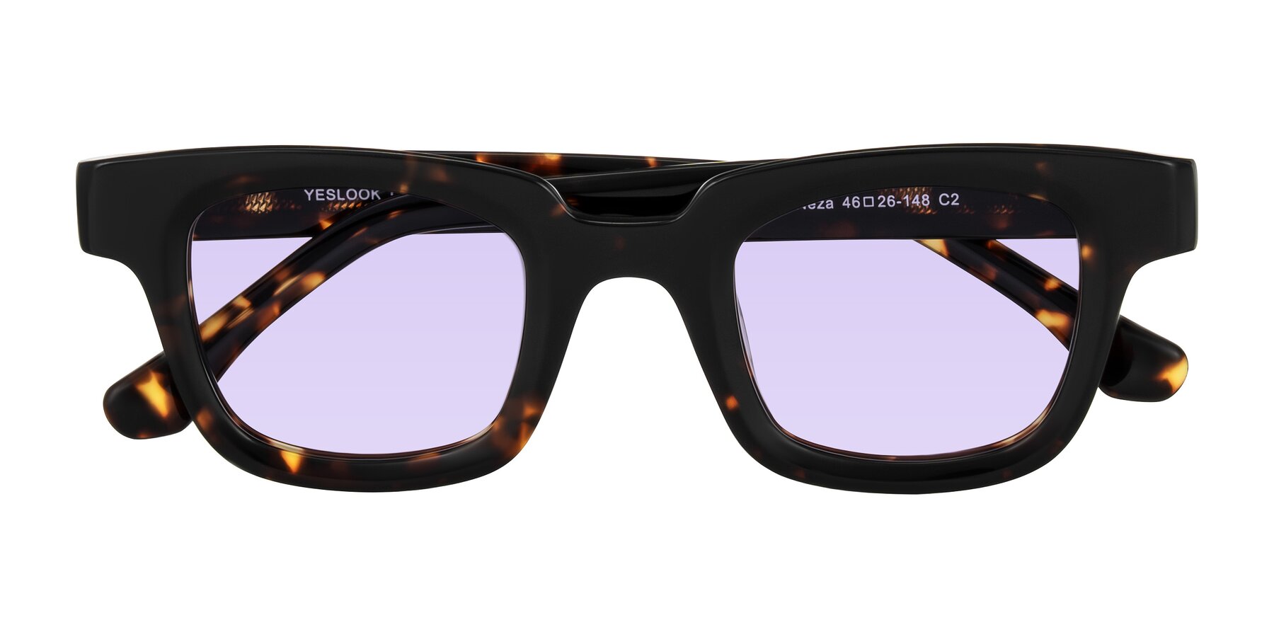 Folded Front of Neza in Tortoise with Light Purple Tinted Lenses