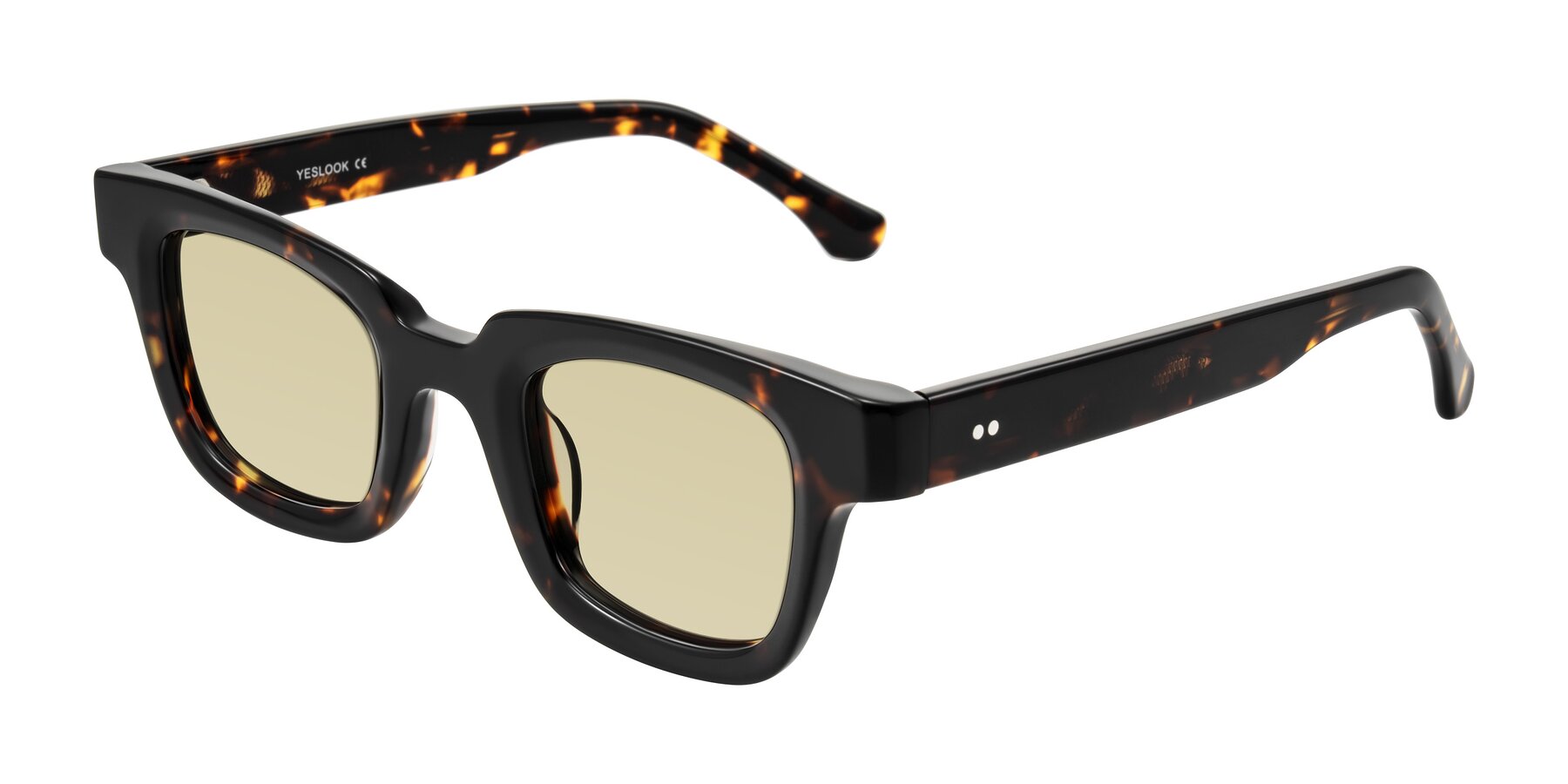 Angle of Neza in Tortoise with Light Champagne Tinted Lenses