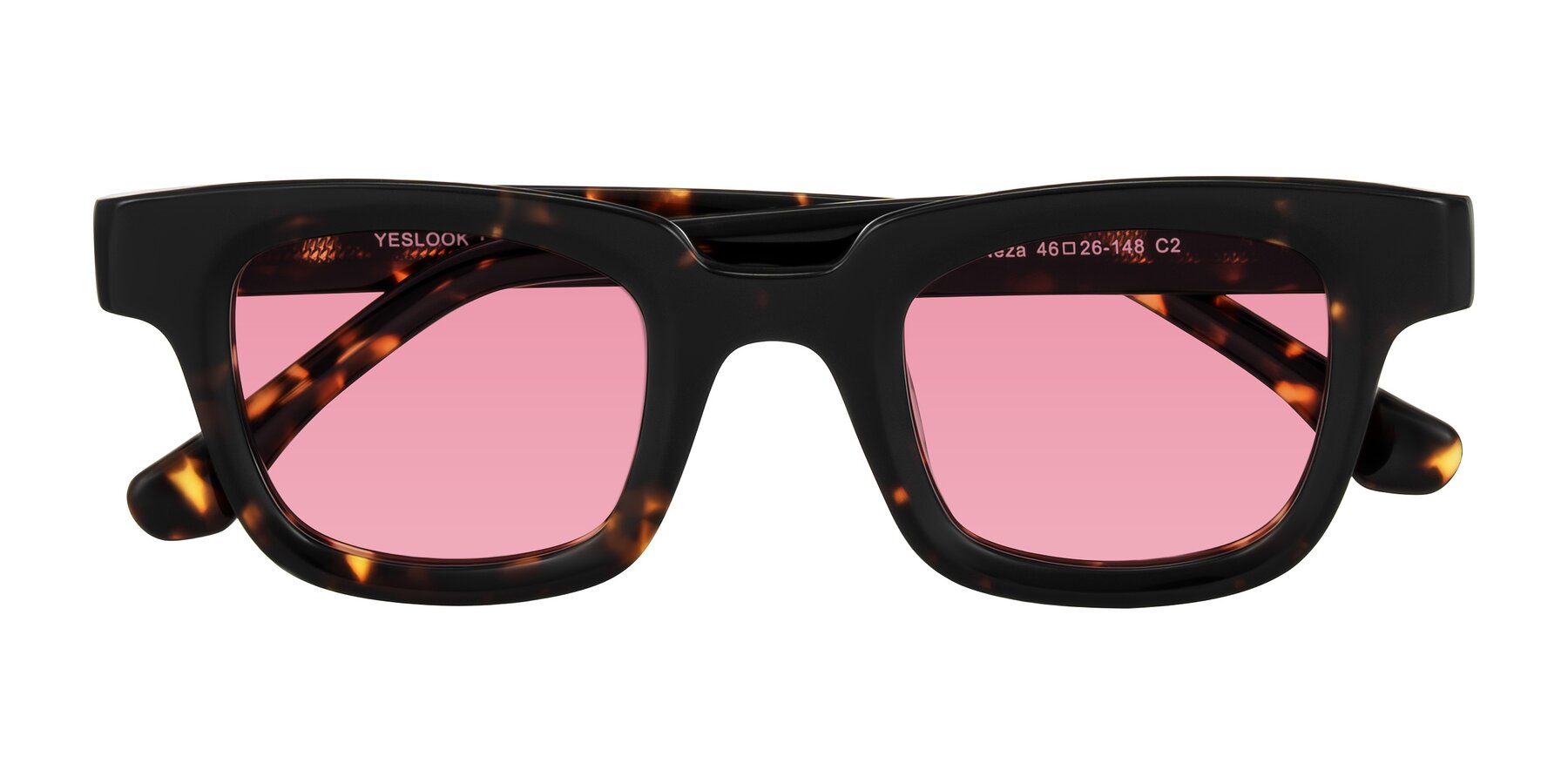 Folded Front of Neza in Tortoise with Pink Tinted Lenses