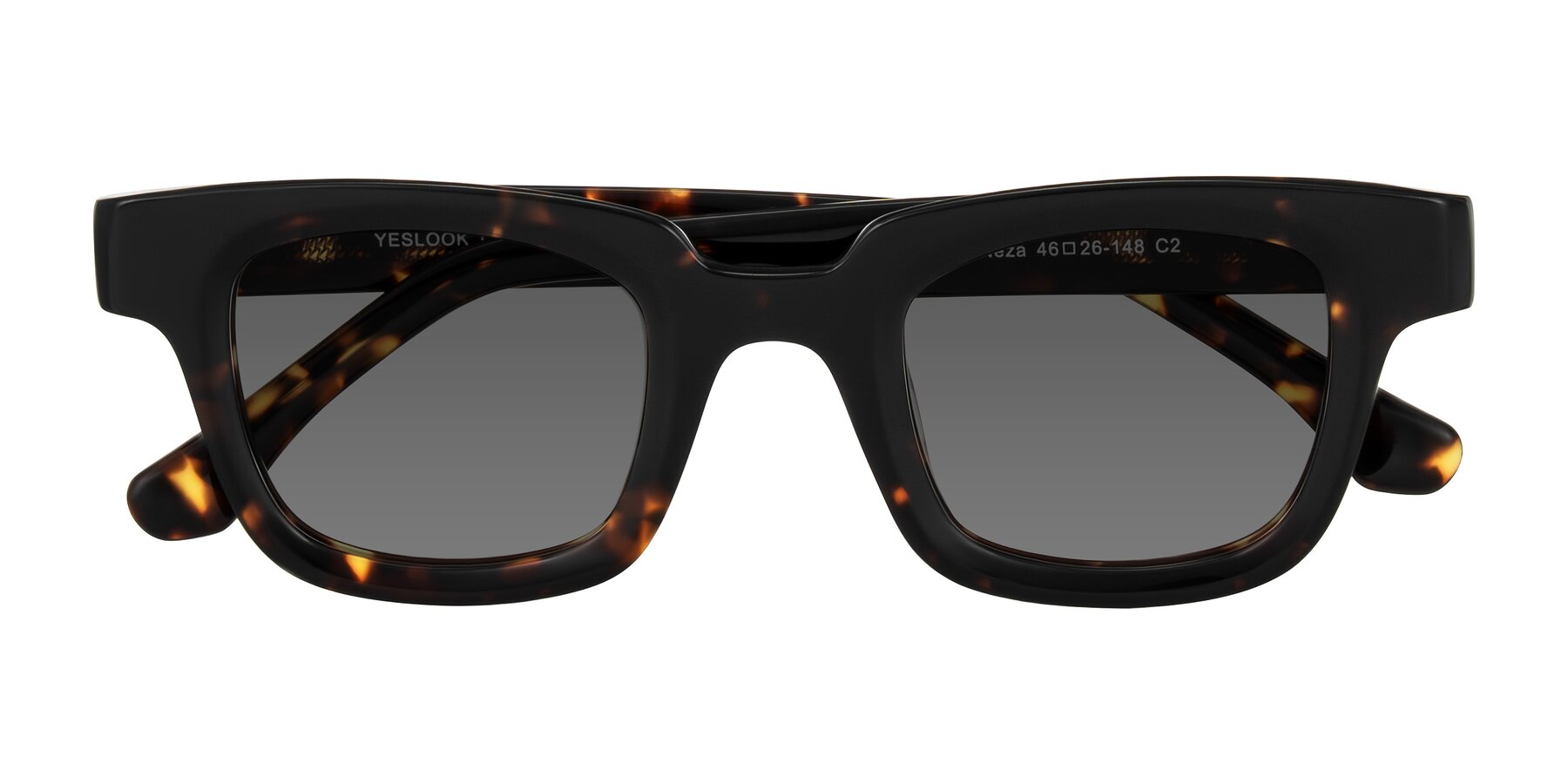 Folded Front of Neza in Tortoise with Medium Gray Tinted Lenses