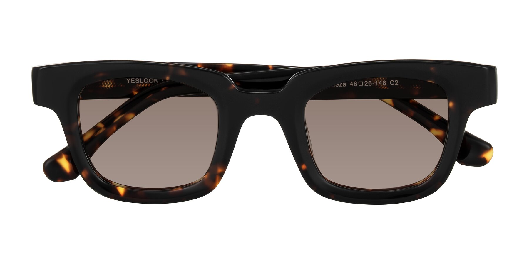 Folded Front of Neza in Tortoise with Medium Brown Tinted Lenses