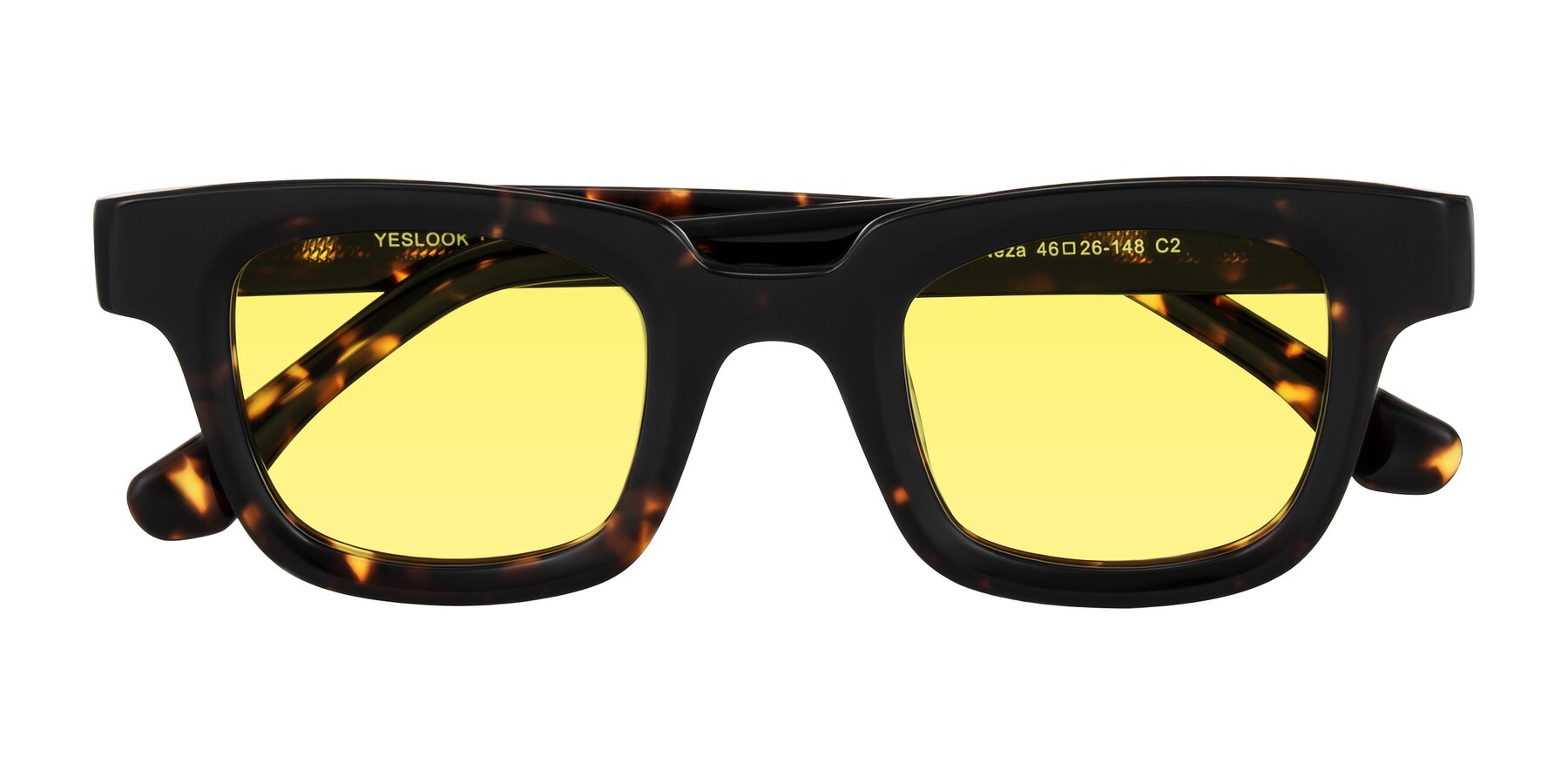 Folded Front of Neza in Tortoise with Medium Yellow Tinted Lenses