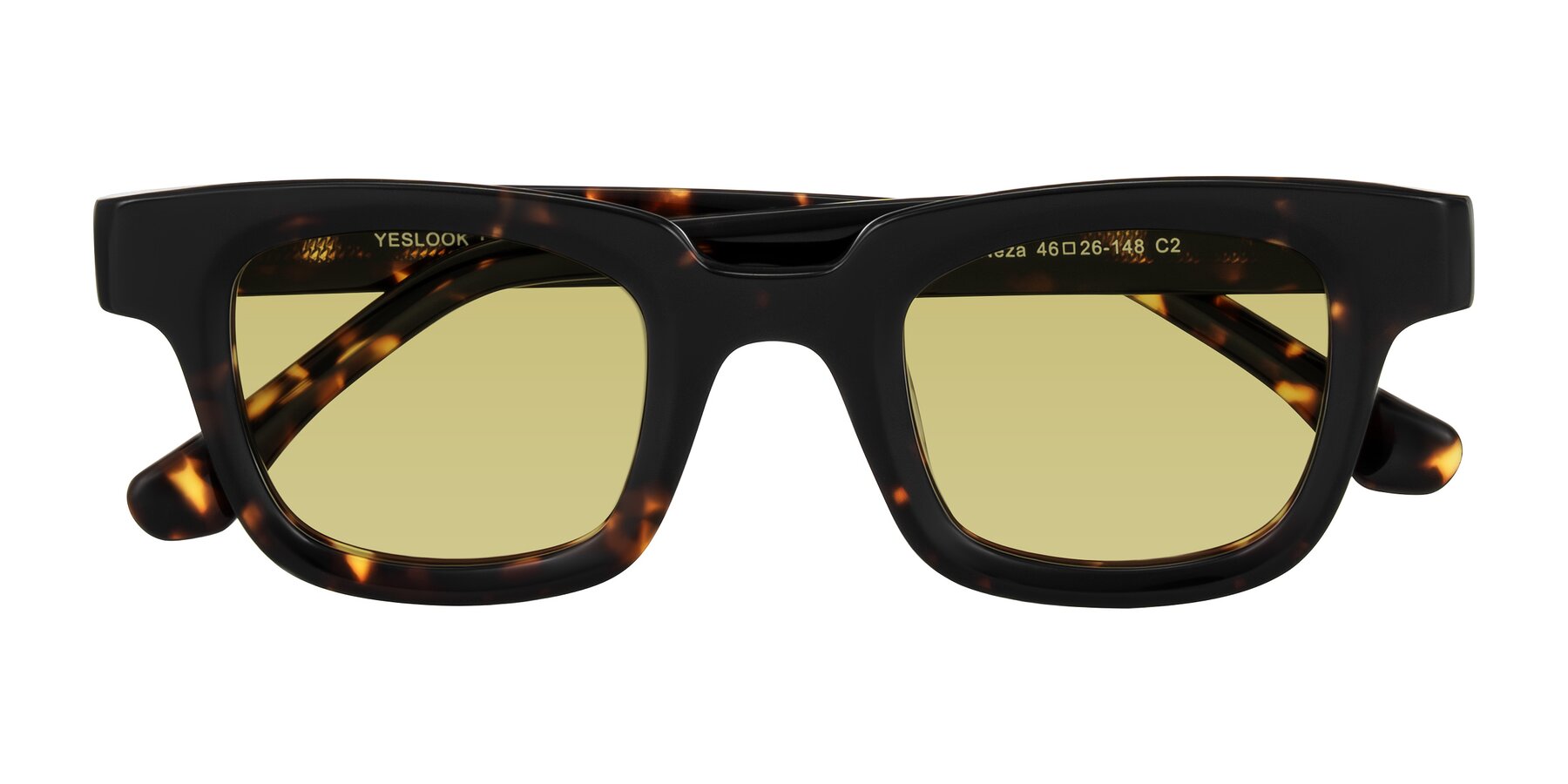 Folded Front of Neza in Tortoise with Medium Champagne Tinted Lenses