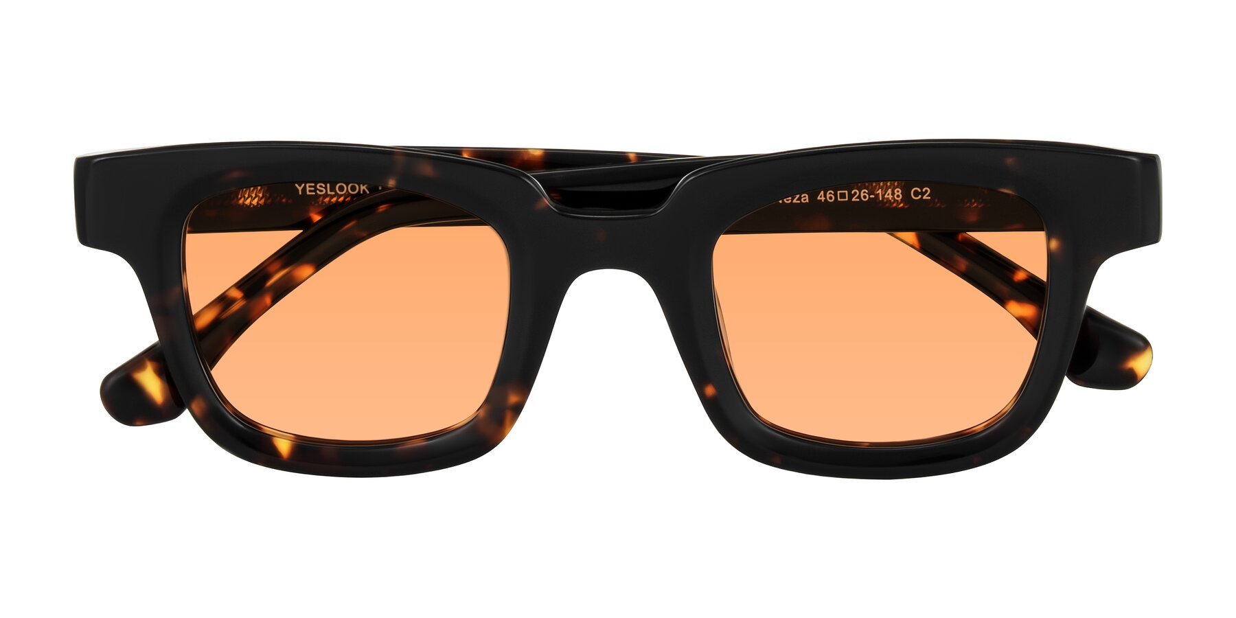 Folded Front of Neza in Tortoise with Medium Orange Tinted Lenses