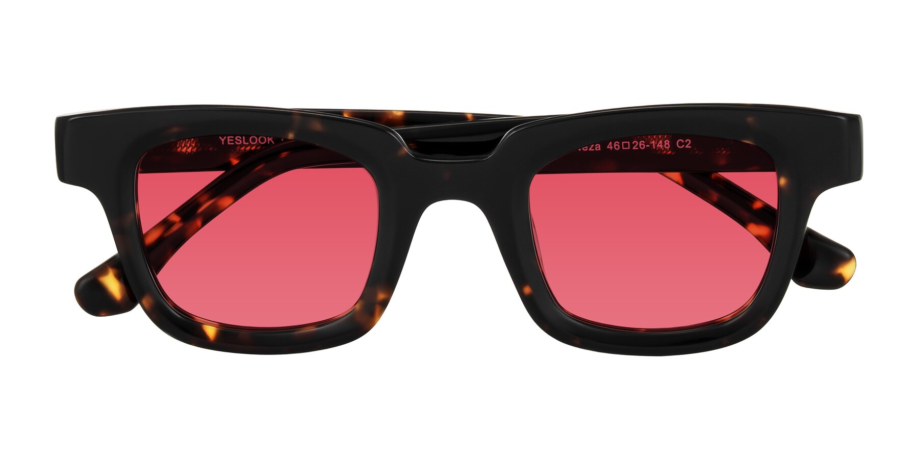 Folded Front of Neza in Tortoise with Red Tinted Lenses