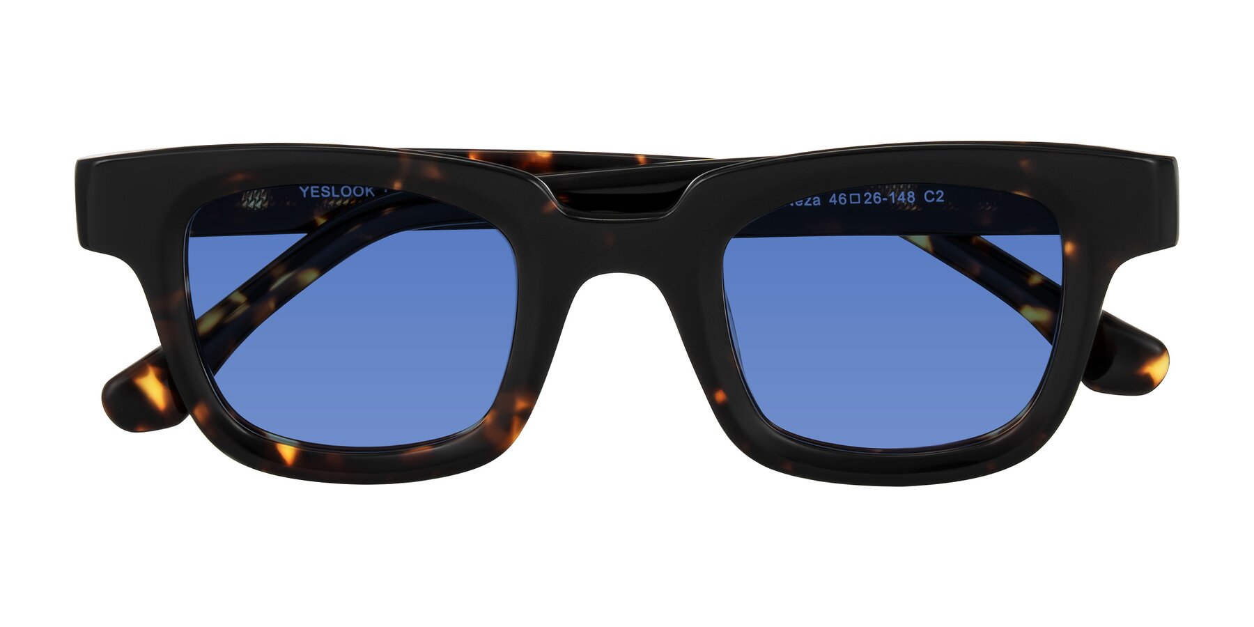 Folded Front of Neza in Tortoise with Blue Tinted Lenses
