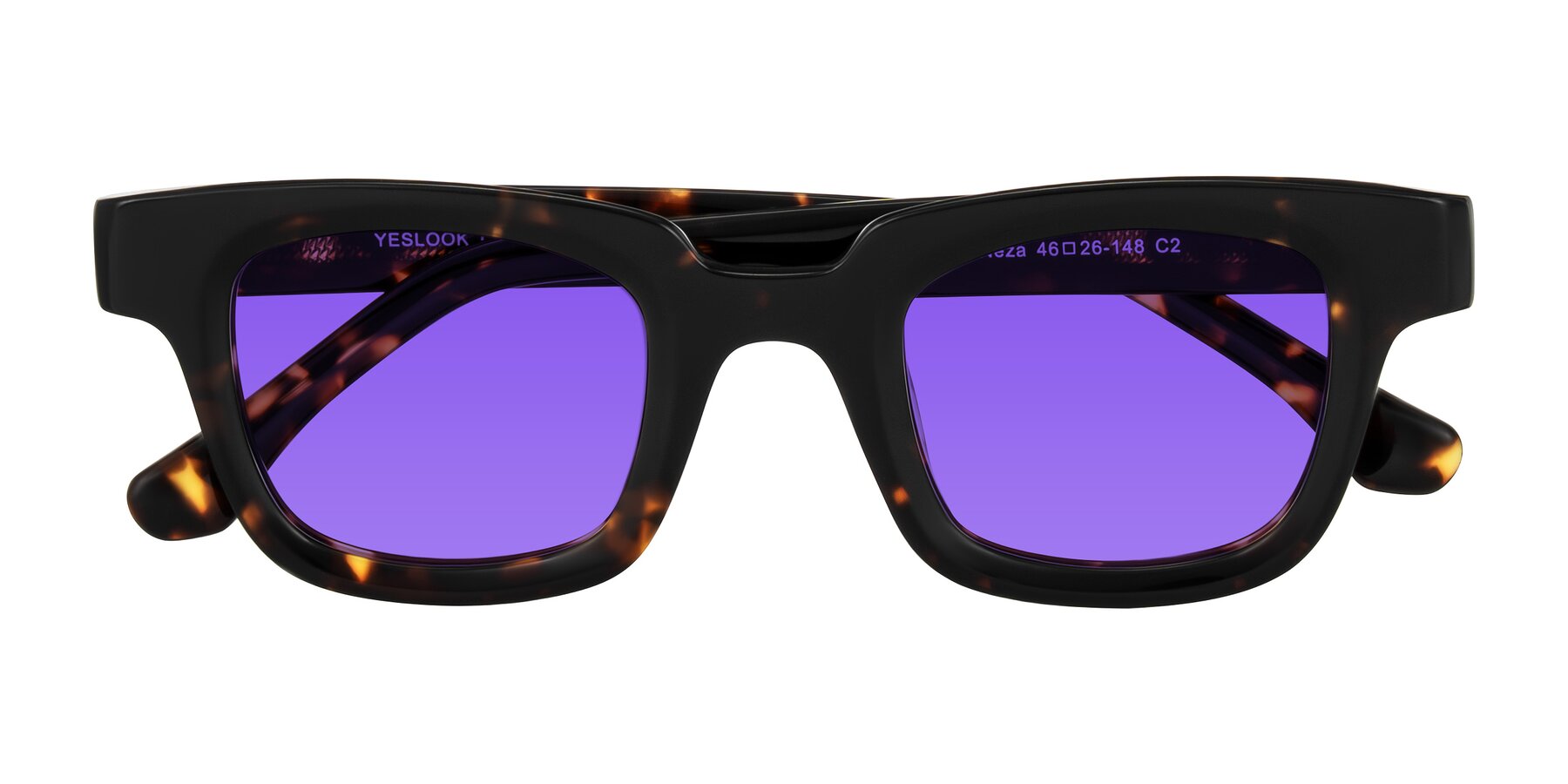 Folded Front of Neza in Tortoise with Purple Tinted Lenses