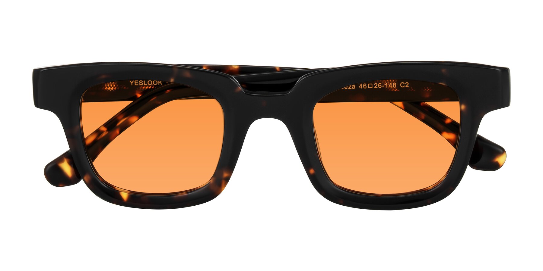 Folded Front of Neza in Tortoise with Orange Tinted Lenses