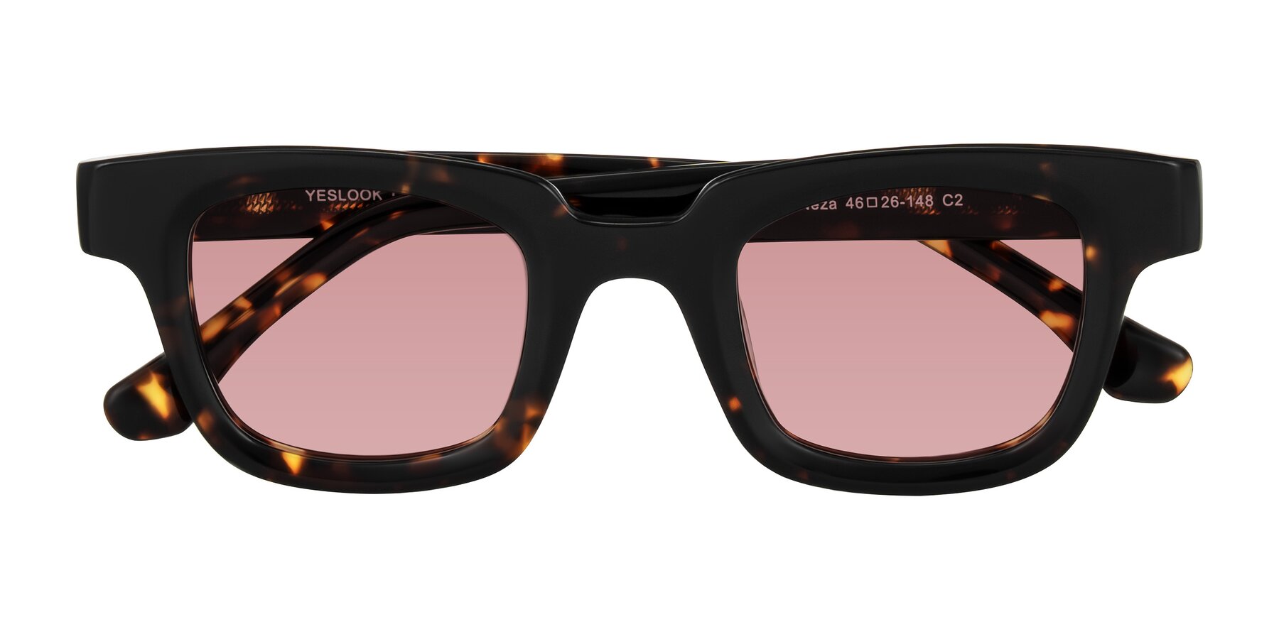 Folded Front of Neza in Tortoise with Medium Garnet Tinted Lenses