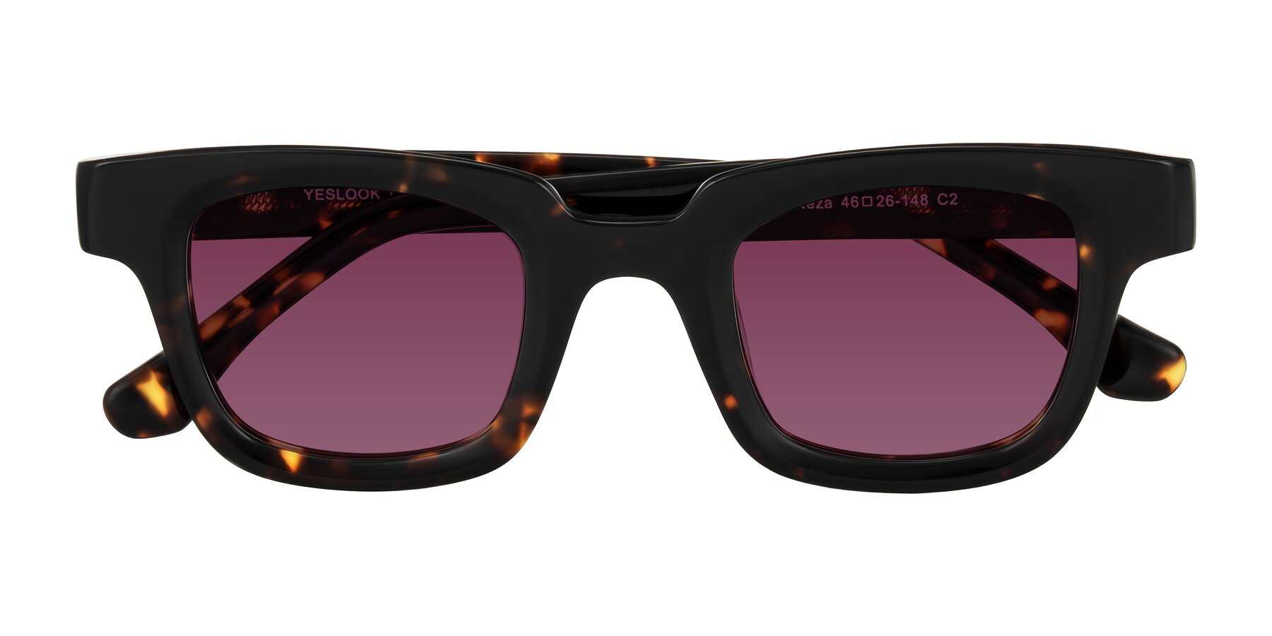 Folded Front of Neza in Tortoise with Wine Tinted Lenses