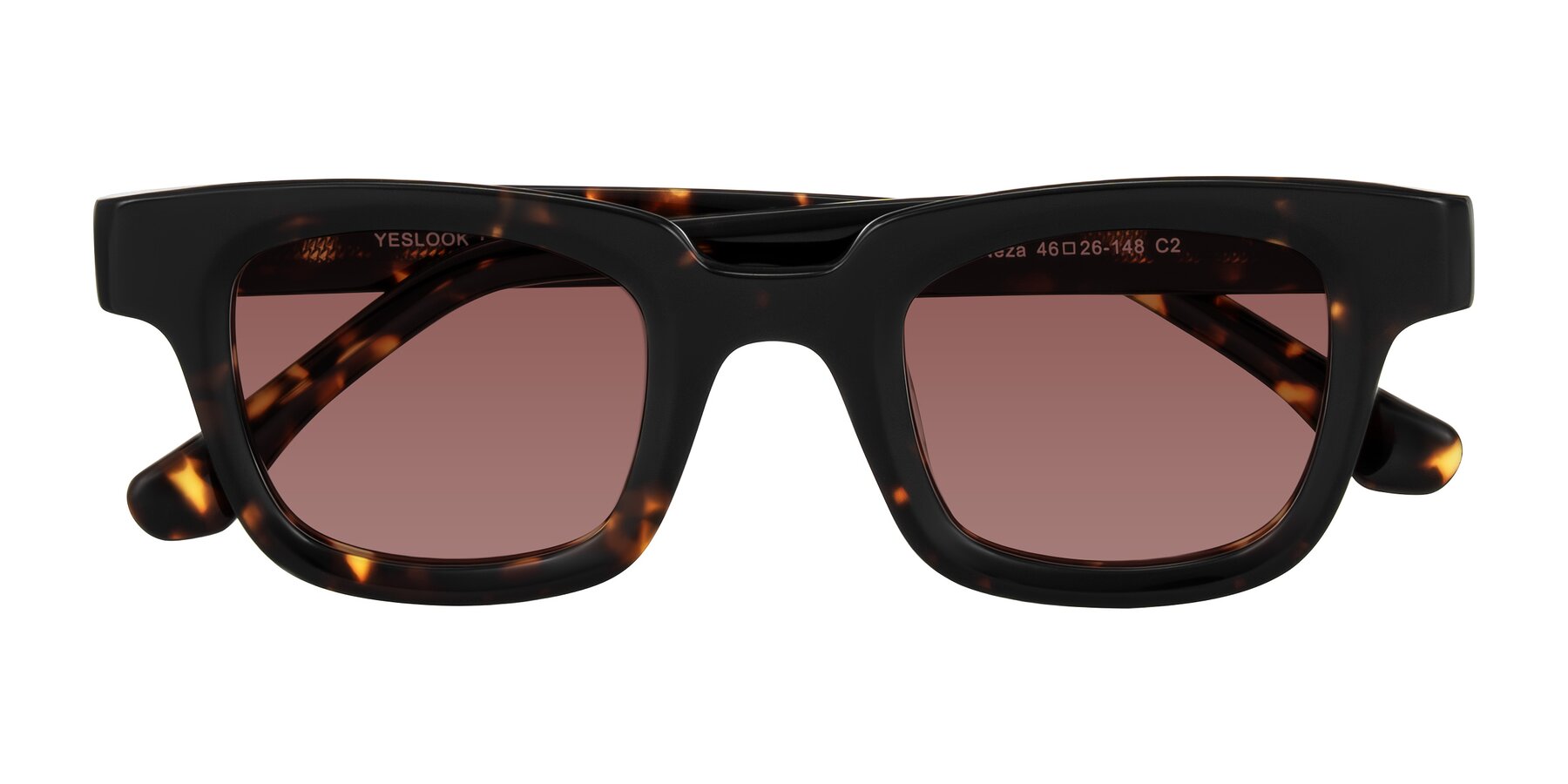 Folded Front of Neza in Tortoise with Garnet Tinted Lenses