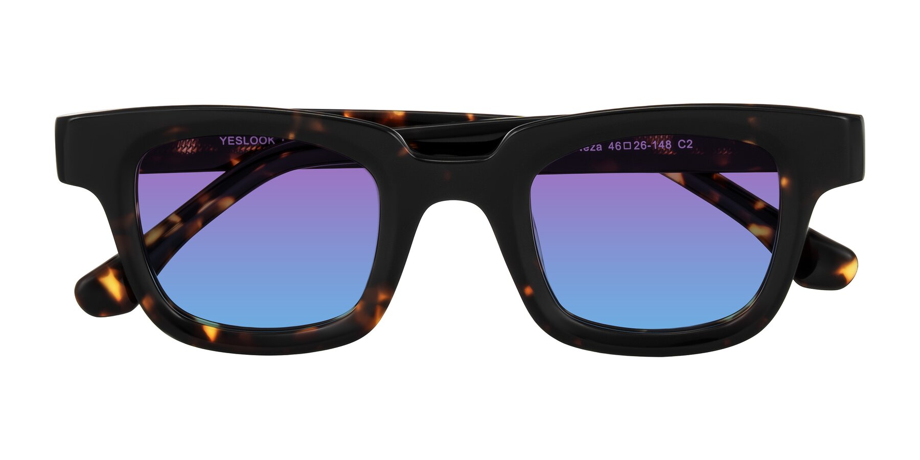 Folded Front of Neza in Tortoise with Purple / Blue Gradient Lenses