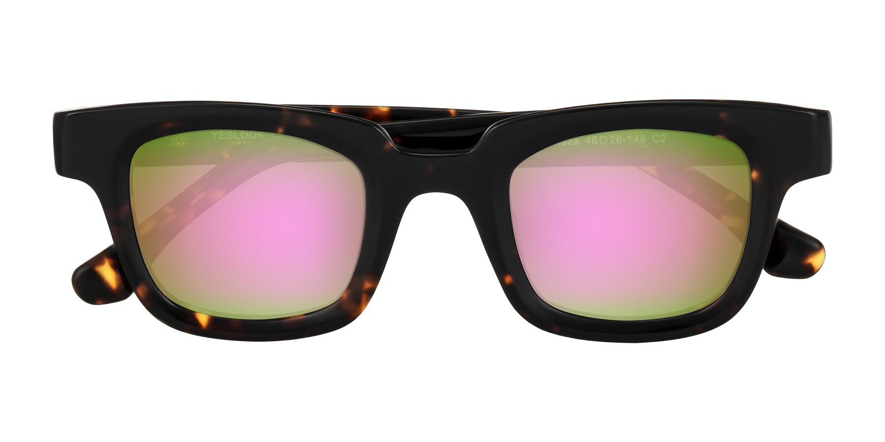 Folded Front of Neza in Tortoise with Pink Mirrored Lenses