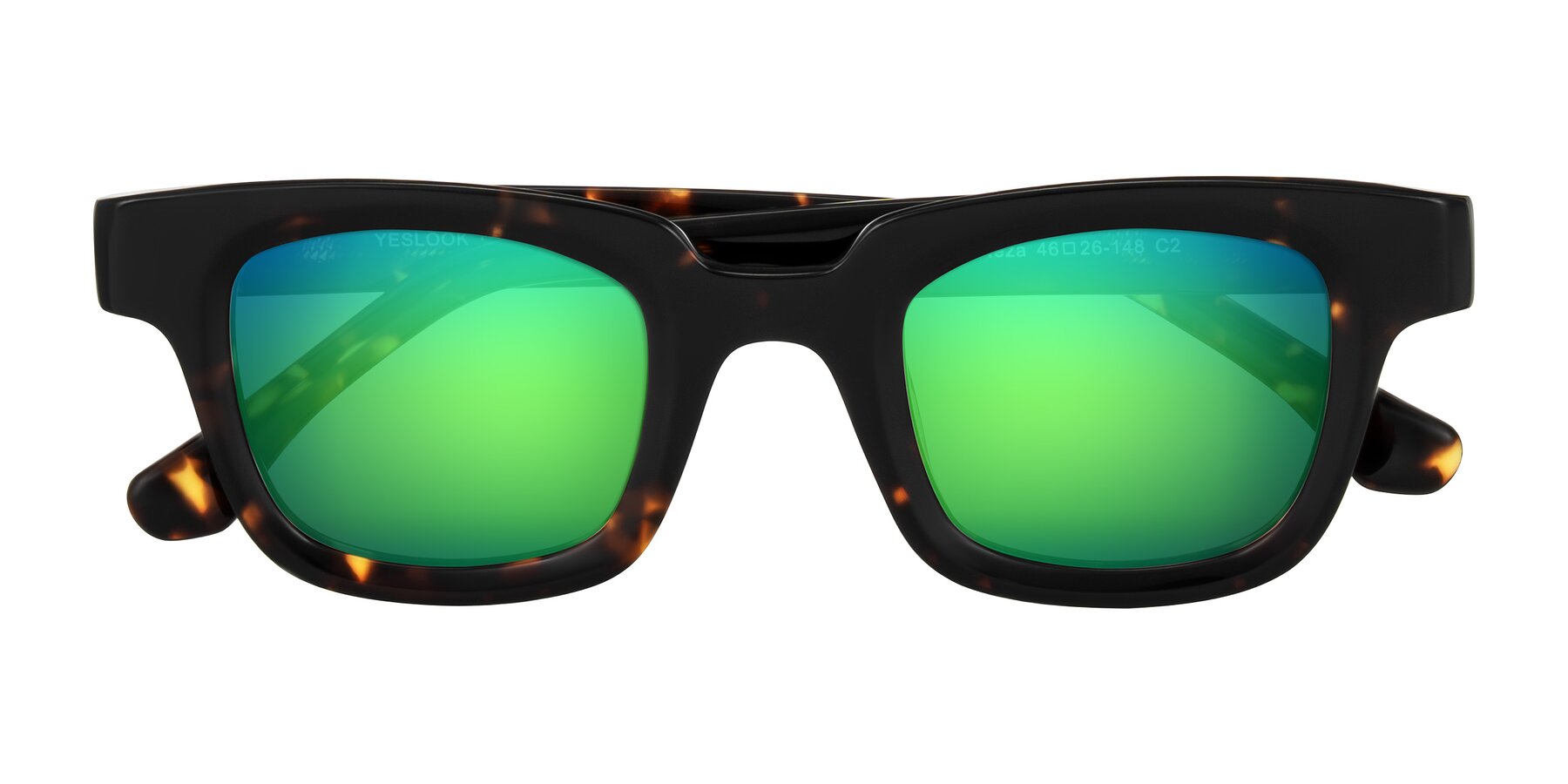 Folded Front of Neza in Tortoise with Green Mirrored Lenses