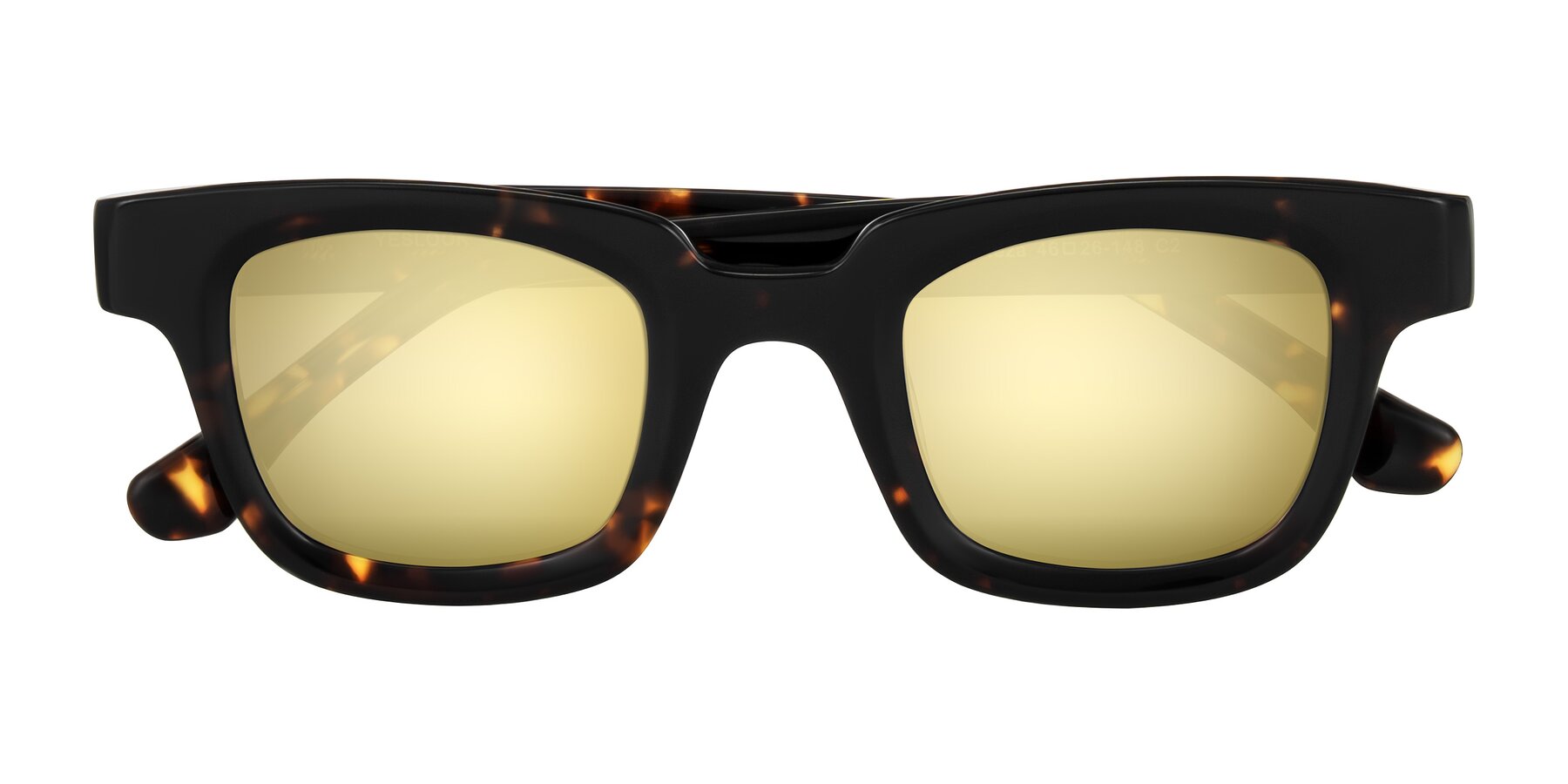 Folded Front of Neza in Tortoise with Gold Mirrored Lenses