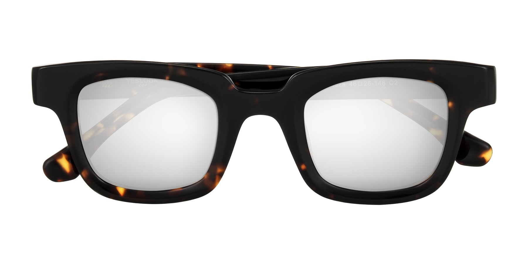 Folded Front of Neza in Tortoise with Silver Mirrored Lenses