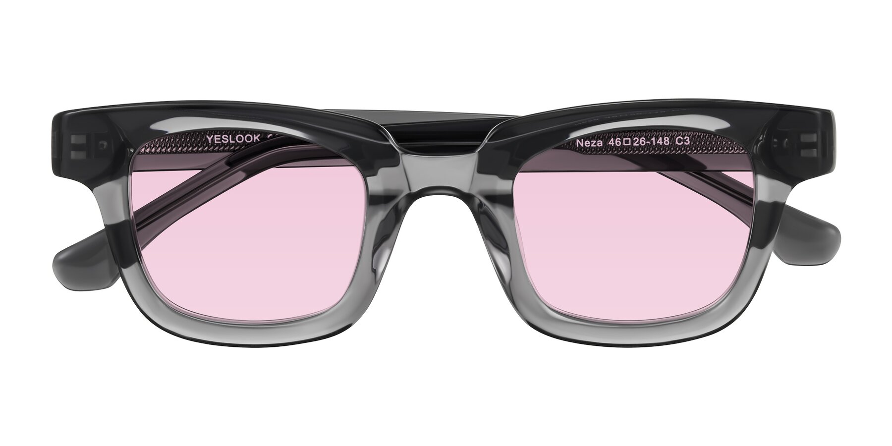 Folded Front of Neza in Dark Gray with Light Pink Tinted Lenses