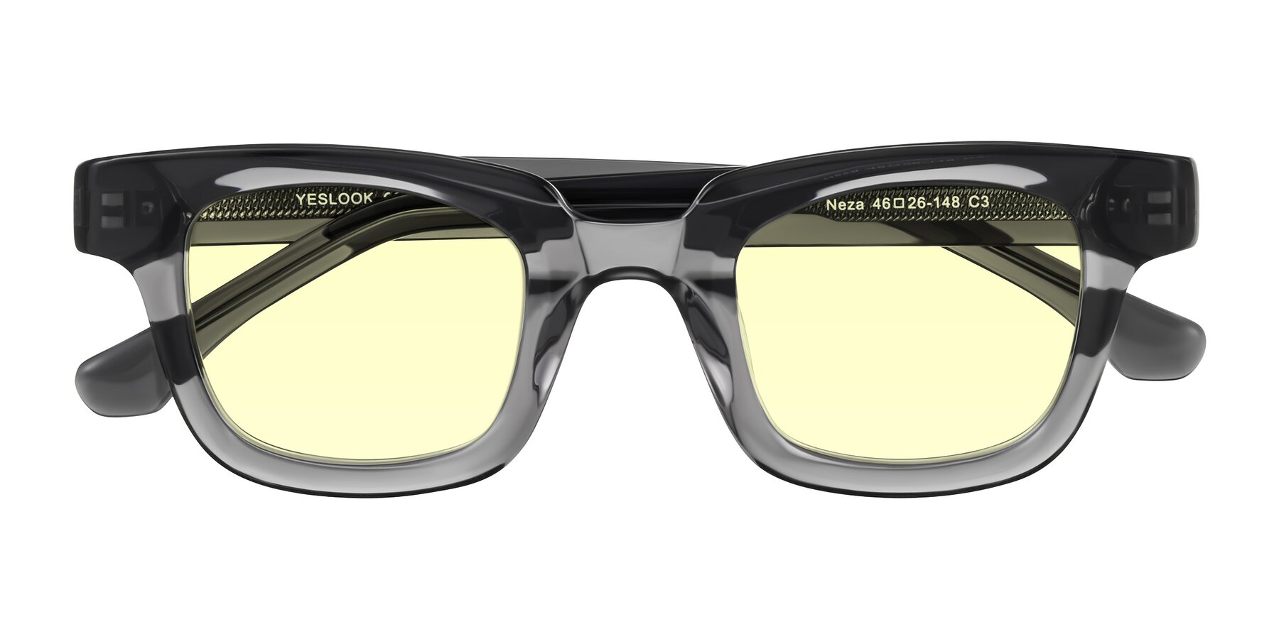 Folded Front of Neza in Dark Gray with Light Yellow Tinted Lenses