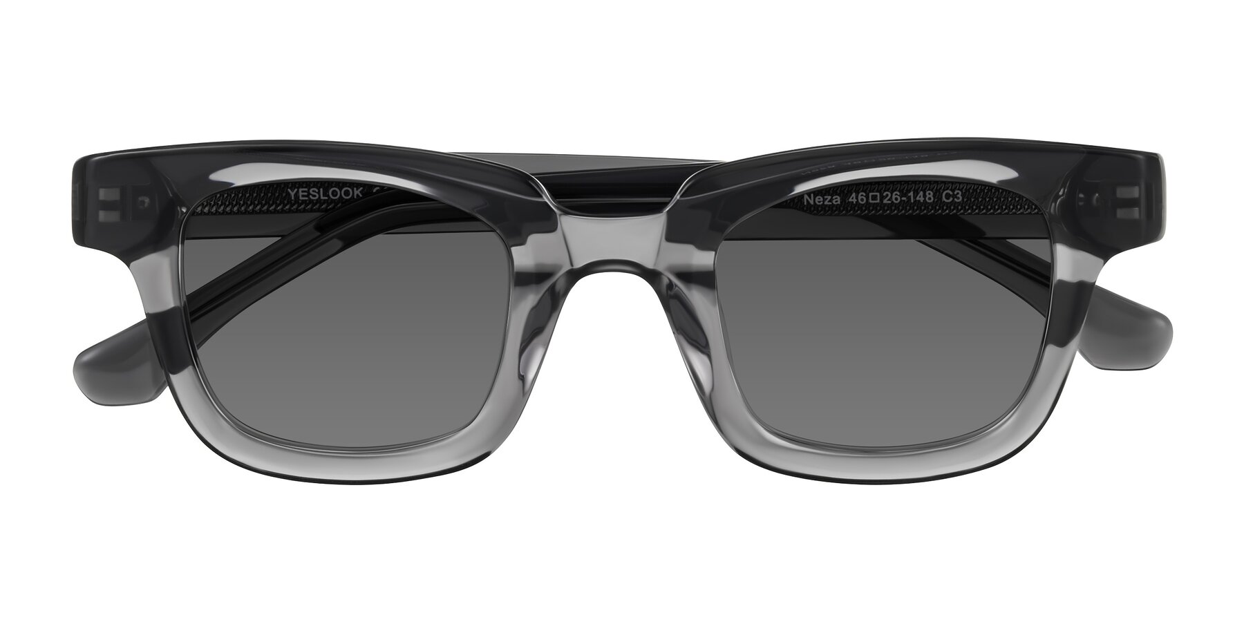 Folded Front of Neza in Dark Gray with Medium Gray Tinted Lenses
