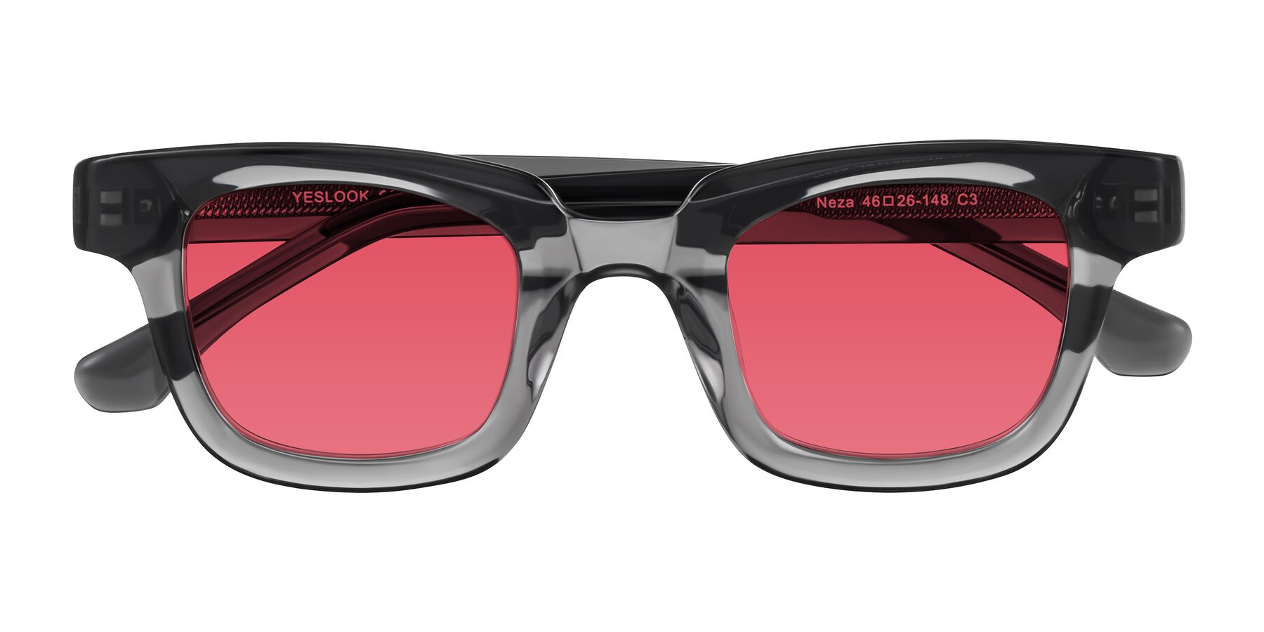 Folded Front of Neza in Dark Gray with Red Tinted Lenses