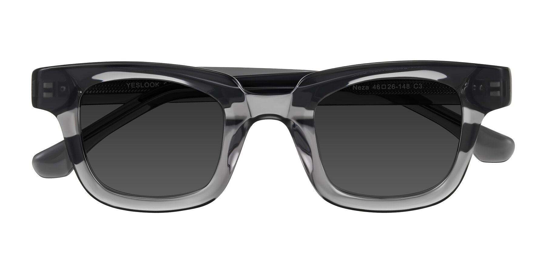 Folded Front of Neza in Dark Gray with Gray Tinted Lenses