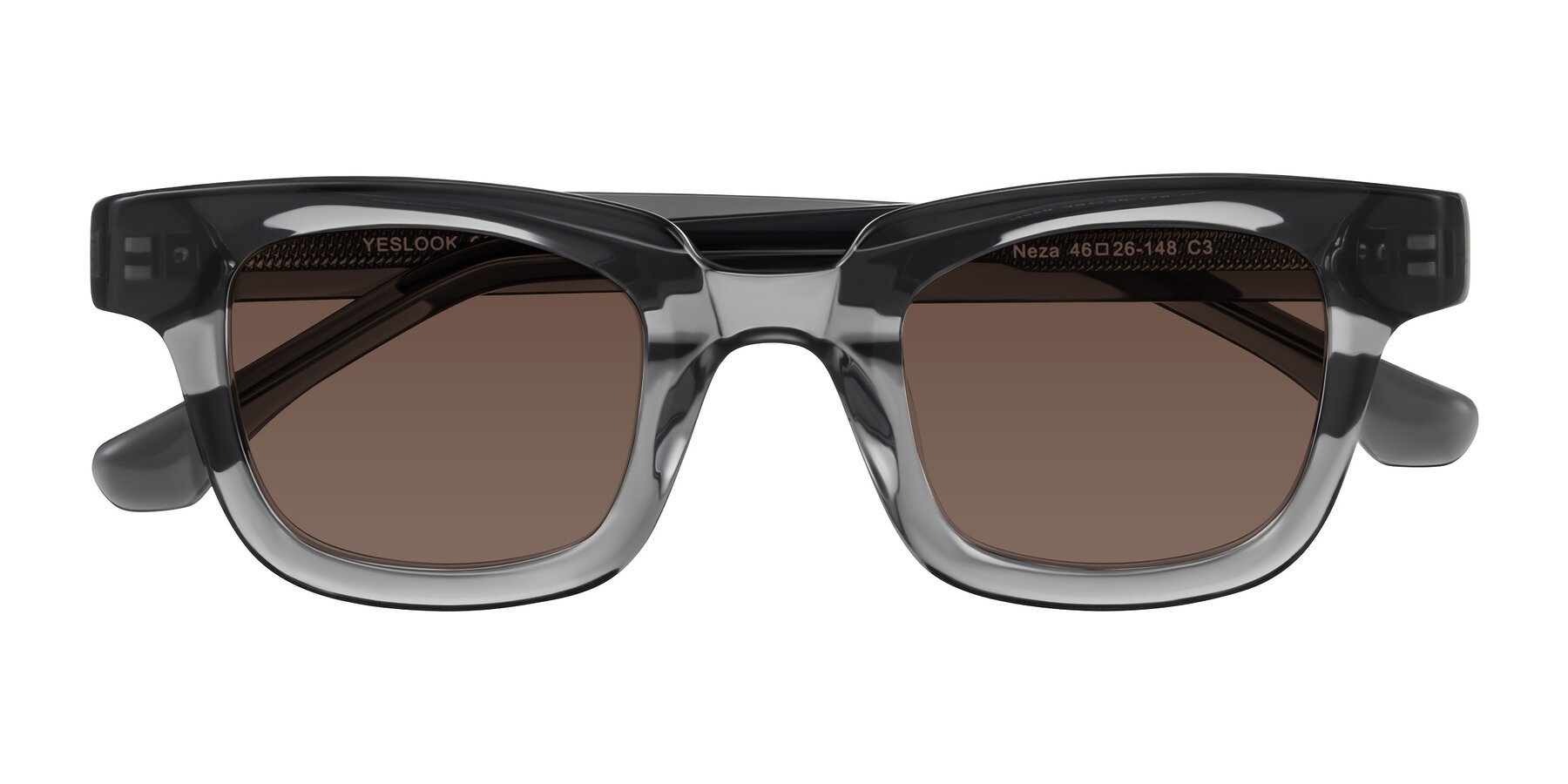 Folded Front of Neza in Dark Gray with Brown Tinted Lenses