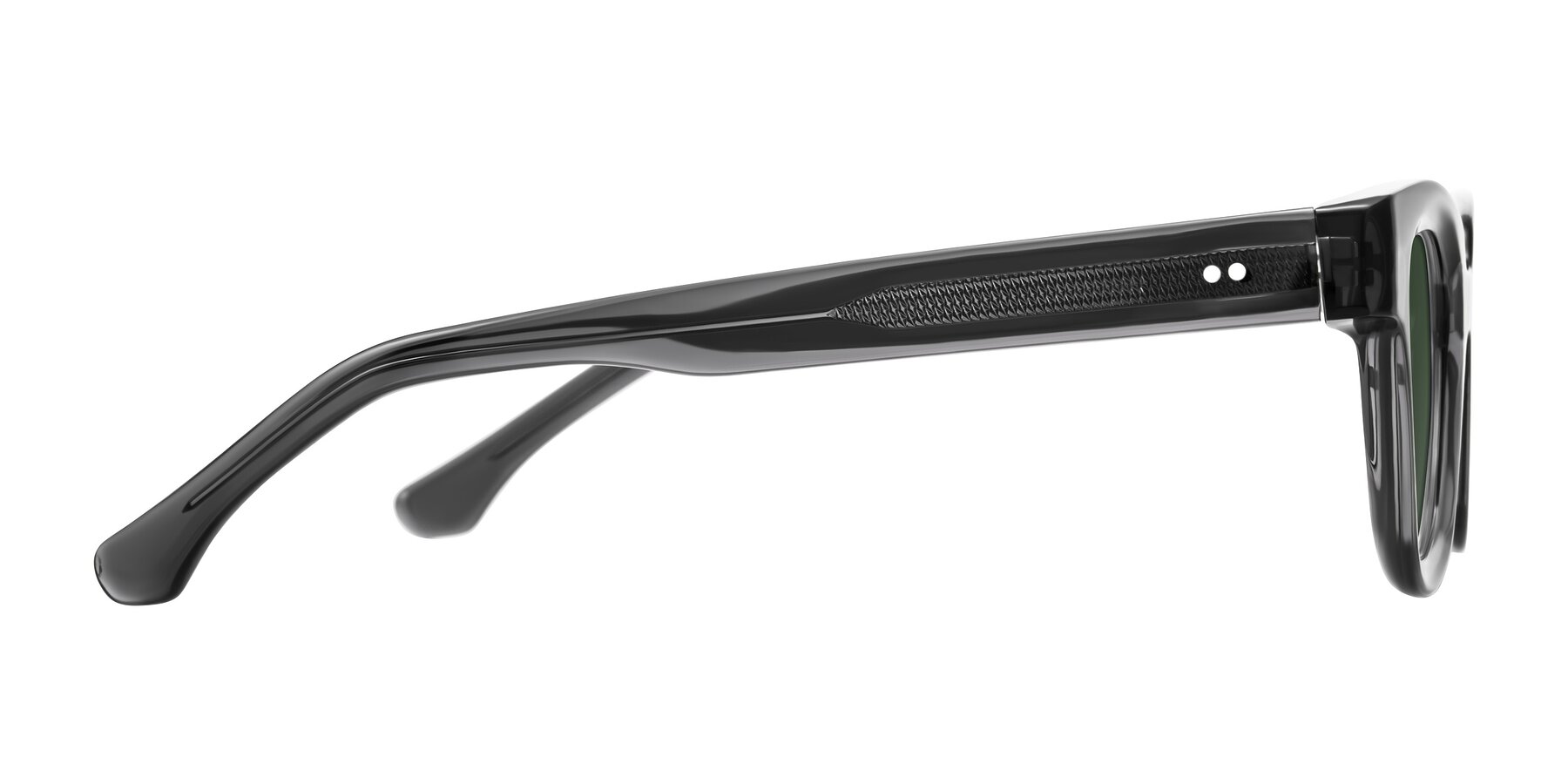 Side of Neza in Dark Gray with Green Tinted Lenses