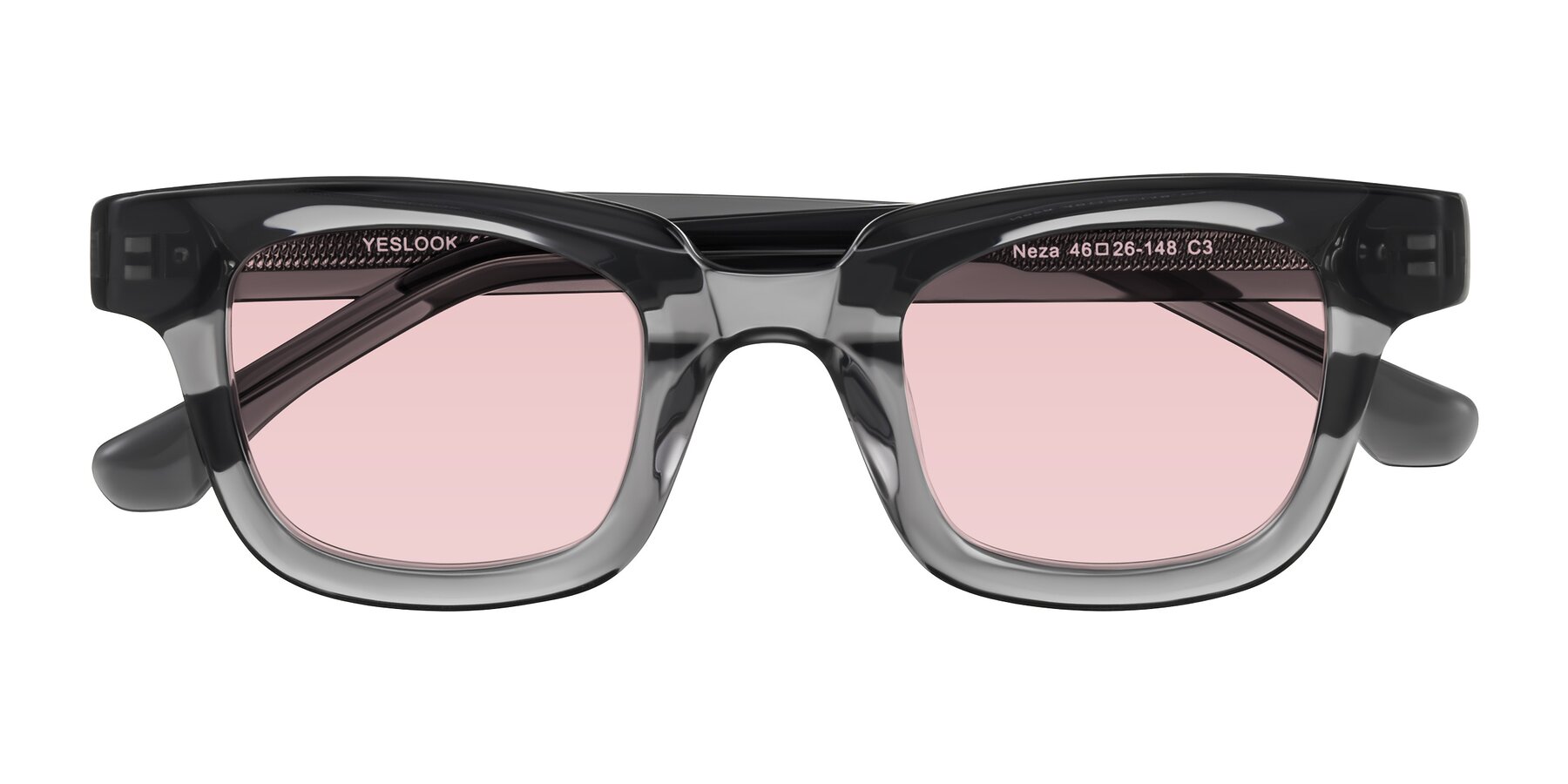 Folded Front of Neza in Dark Gray with Light Garnet Tinted Lenses