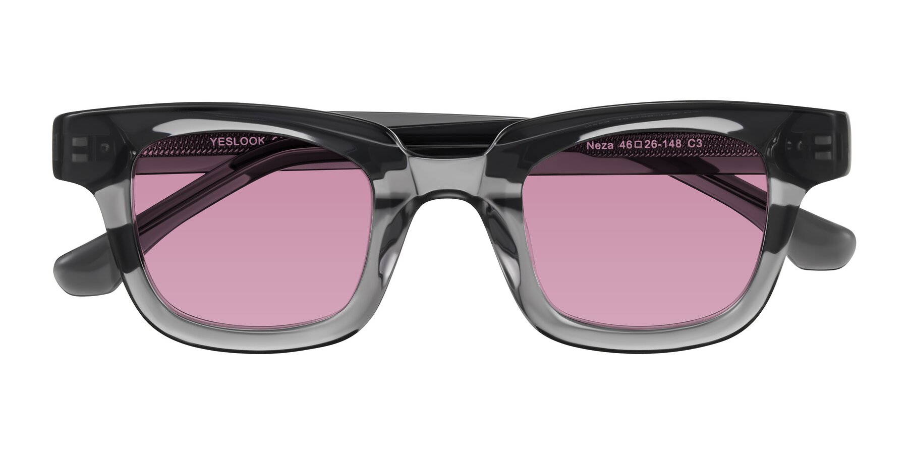 Folded Front of Neza in Dark Gray with Medium Wine Tinted Lenses