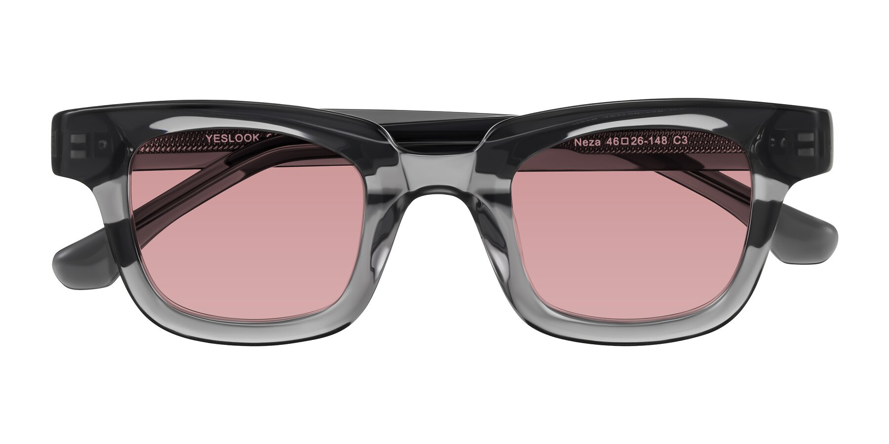 Folded Front of Neza in Dark Gray with Medium Garnet Tinted Lenses