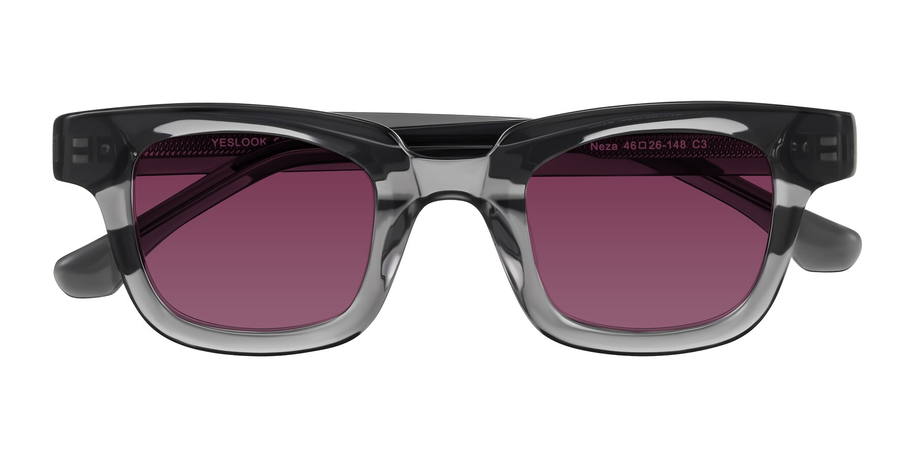 Folded Front of Neza in Dark Gray with Wine Tinted Lenses