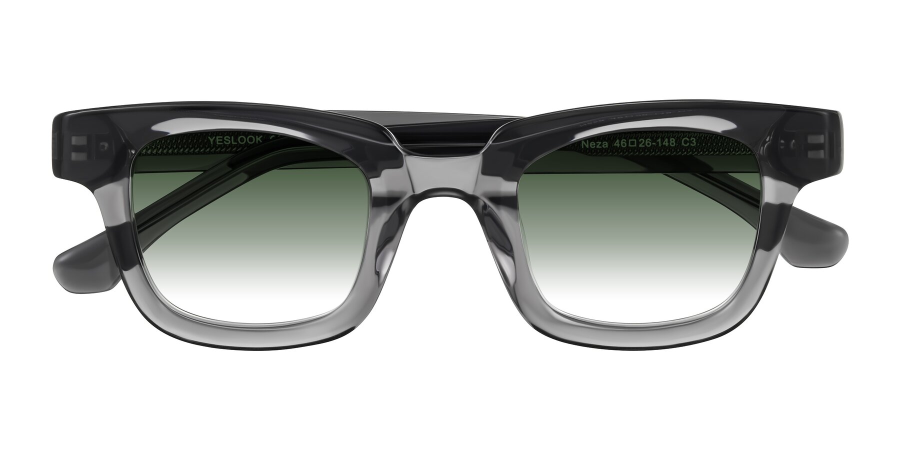 Folded Front of Neza in Dark Gray with Green Gradient Lenses