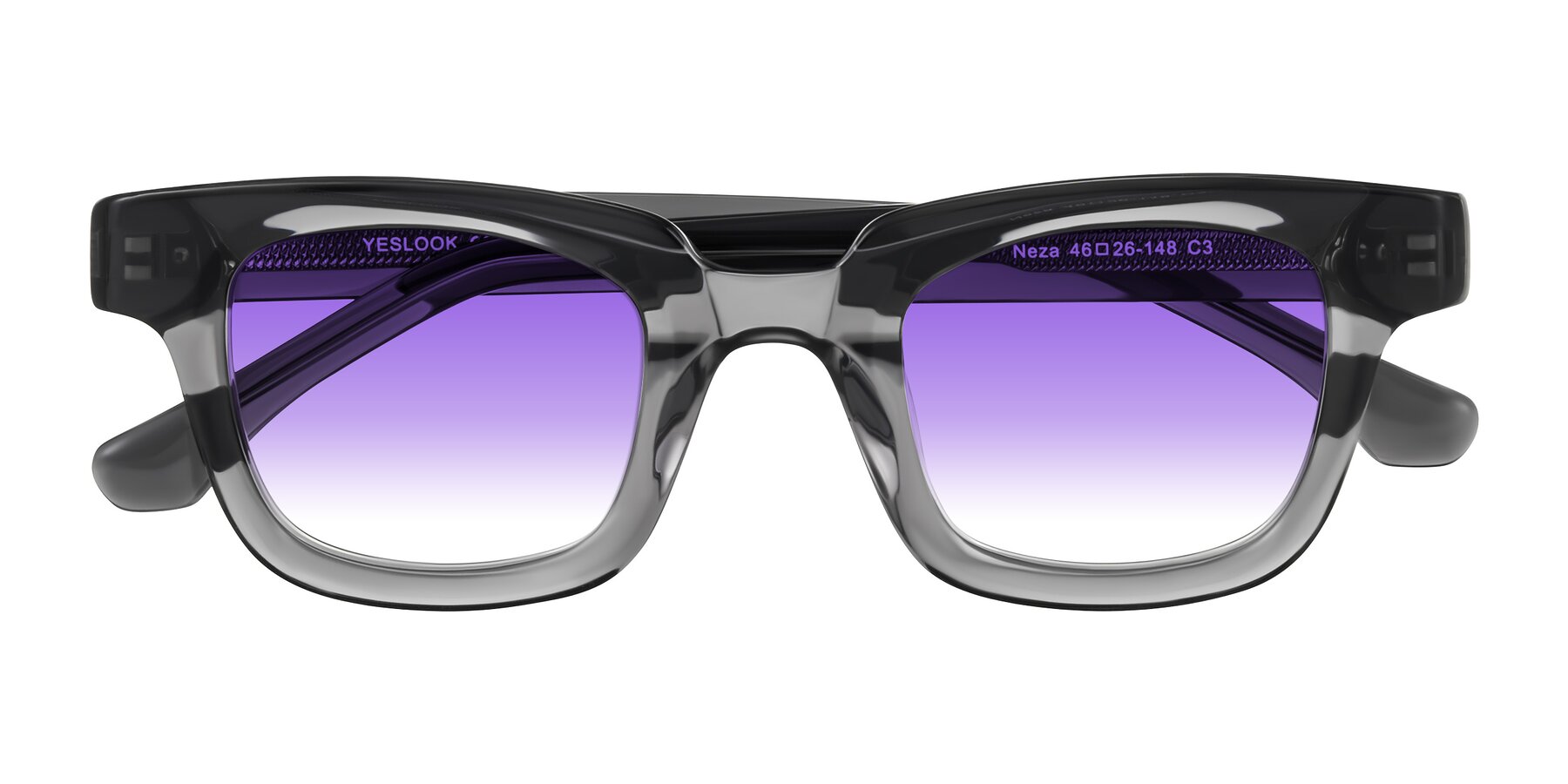 Folded Front of Neza in Dark Gray with Purple Gradient Lenses