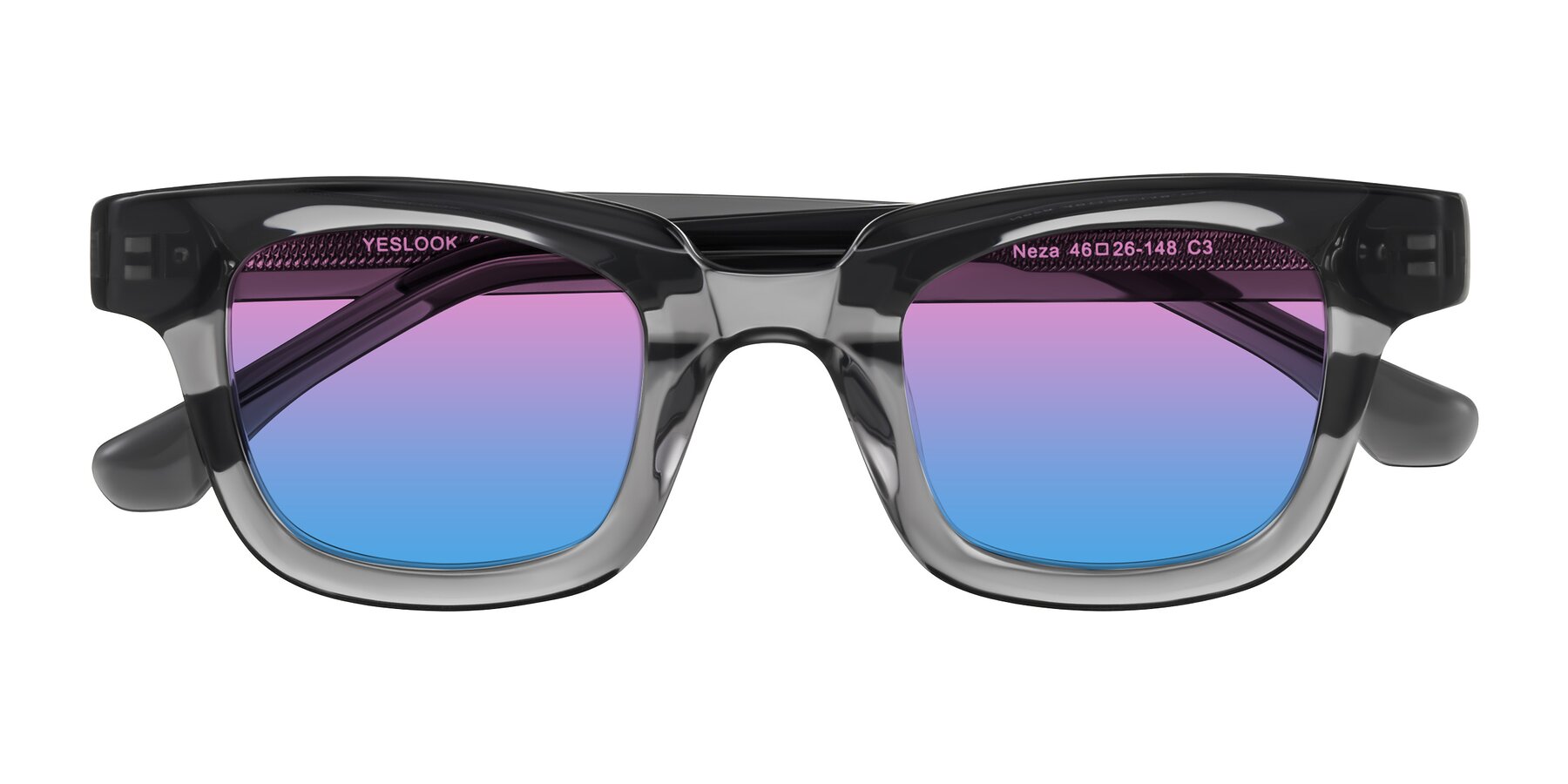 Folded Front of Neza in Dark Gray with Pink / Blue Gradient Lenses