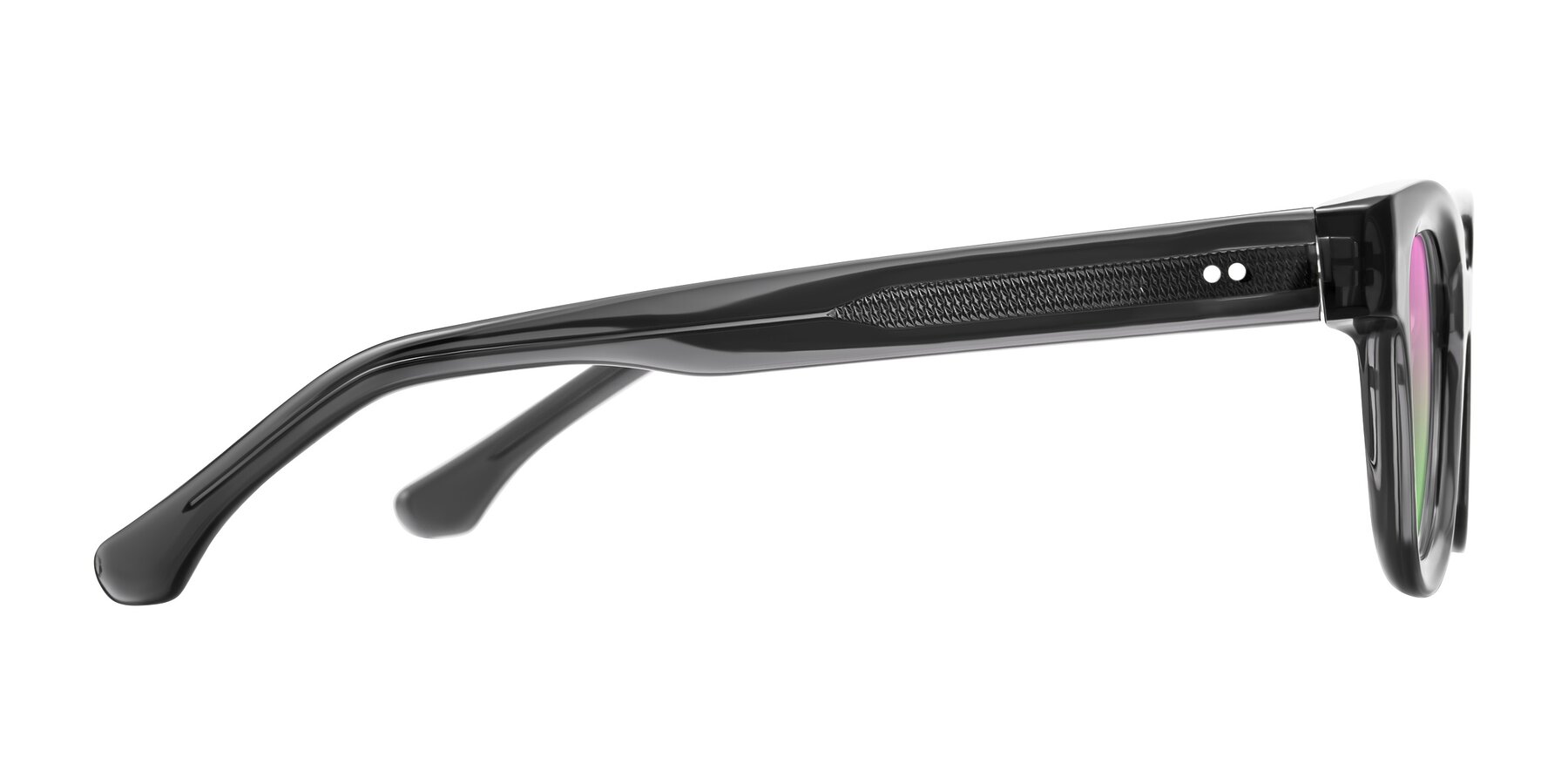 Side of Neza in Dark Gray with Pink / Green Gradient Lenses