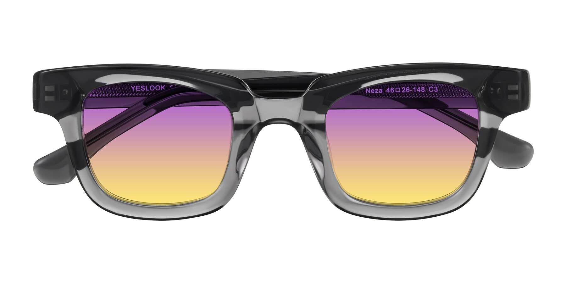 Folded Front of Neza in Dark Gray with Purple / Yellow Gradient Lenses