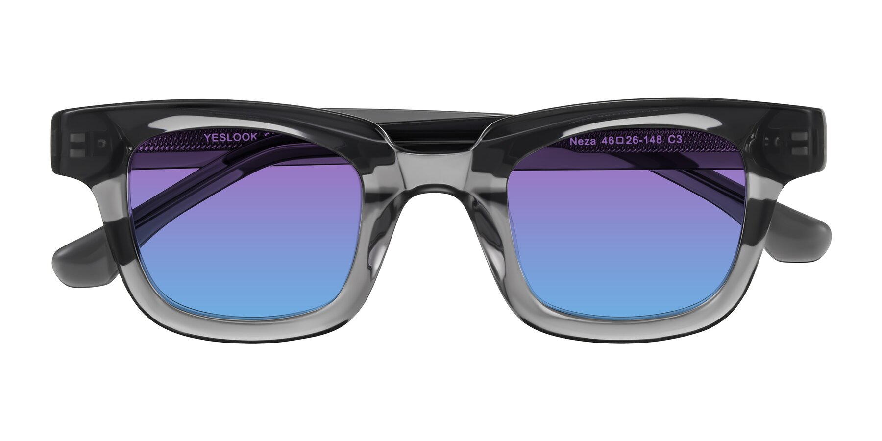 Dark Gray Hipster Thick Rectangle Gradient Sunglasses with Purple ...